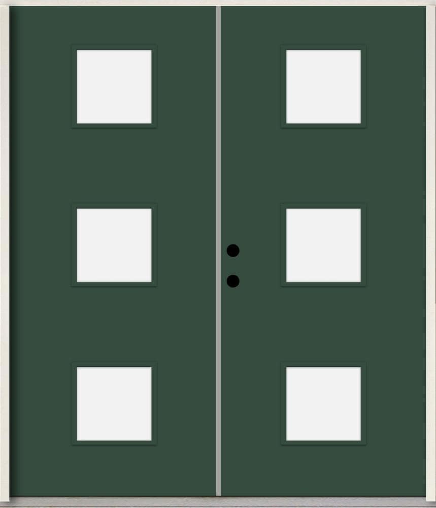 RELIABILT LO1066385 Spotlights 64-in x 80-in x Fiberglass 1/4 lite Right-hand inswing Evergreen Paint Painted Prehung Double Front Door Insulating core