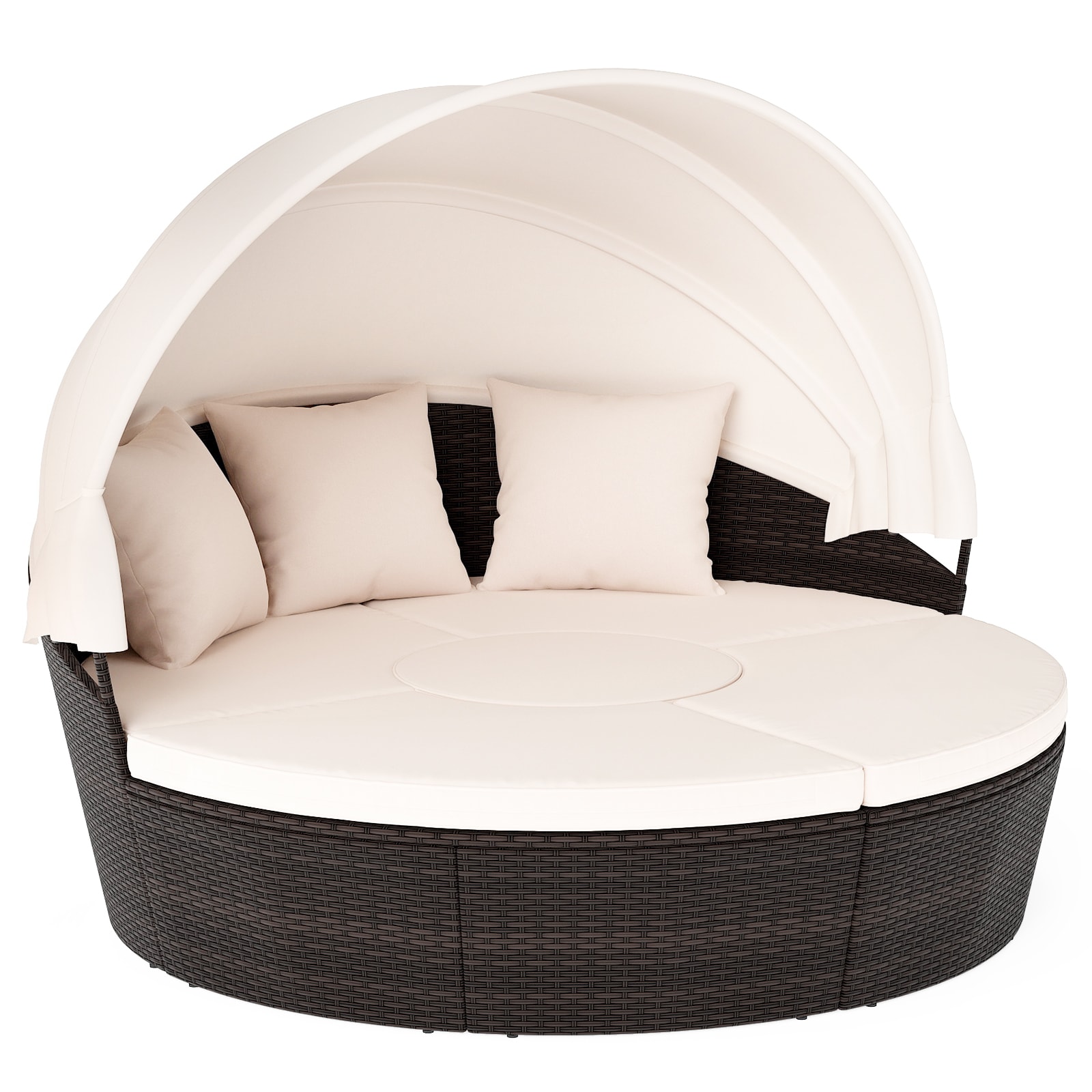  AA590WH Daybed Rattan Outdoor Daybed with Beige Cushions and Iron Frame
