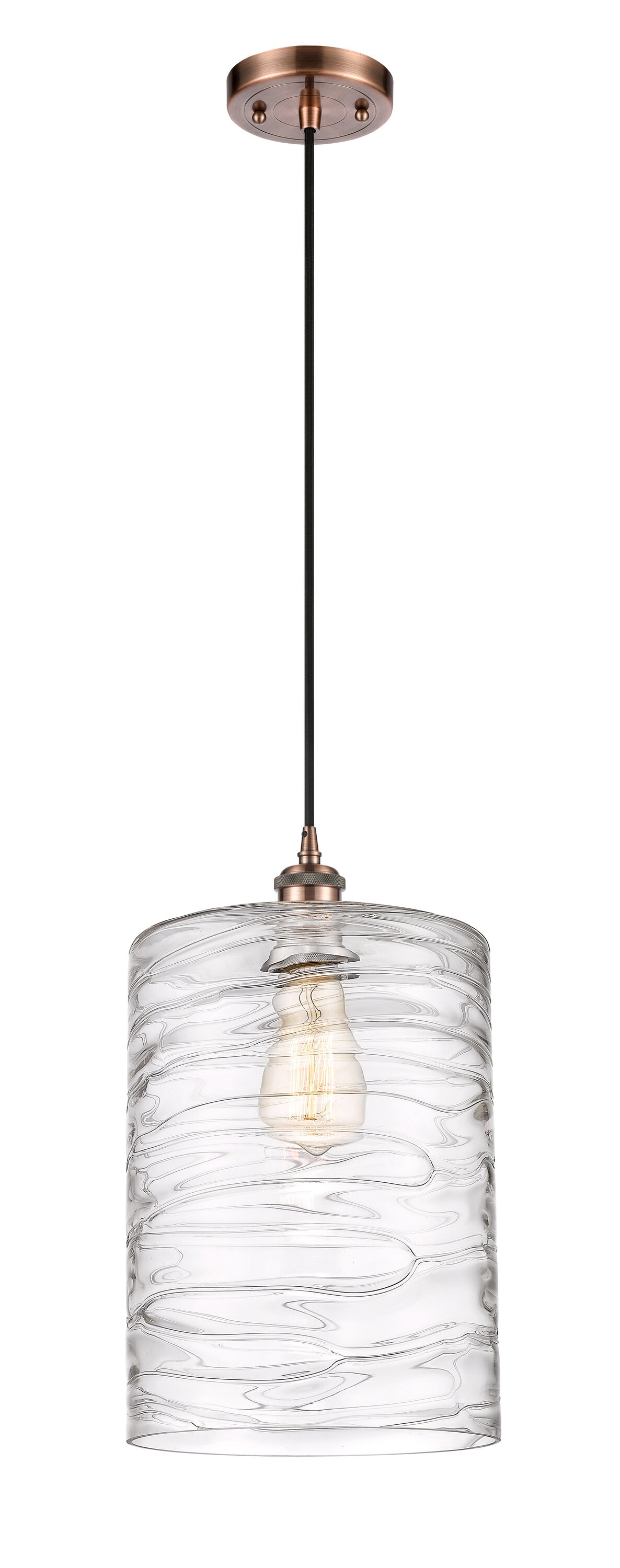 Innovations Lighting 516-1P-AC-G1113-L Cobbleskill Antique Copper Industrial Textured glass Drum Medium Hanging Pendant light