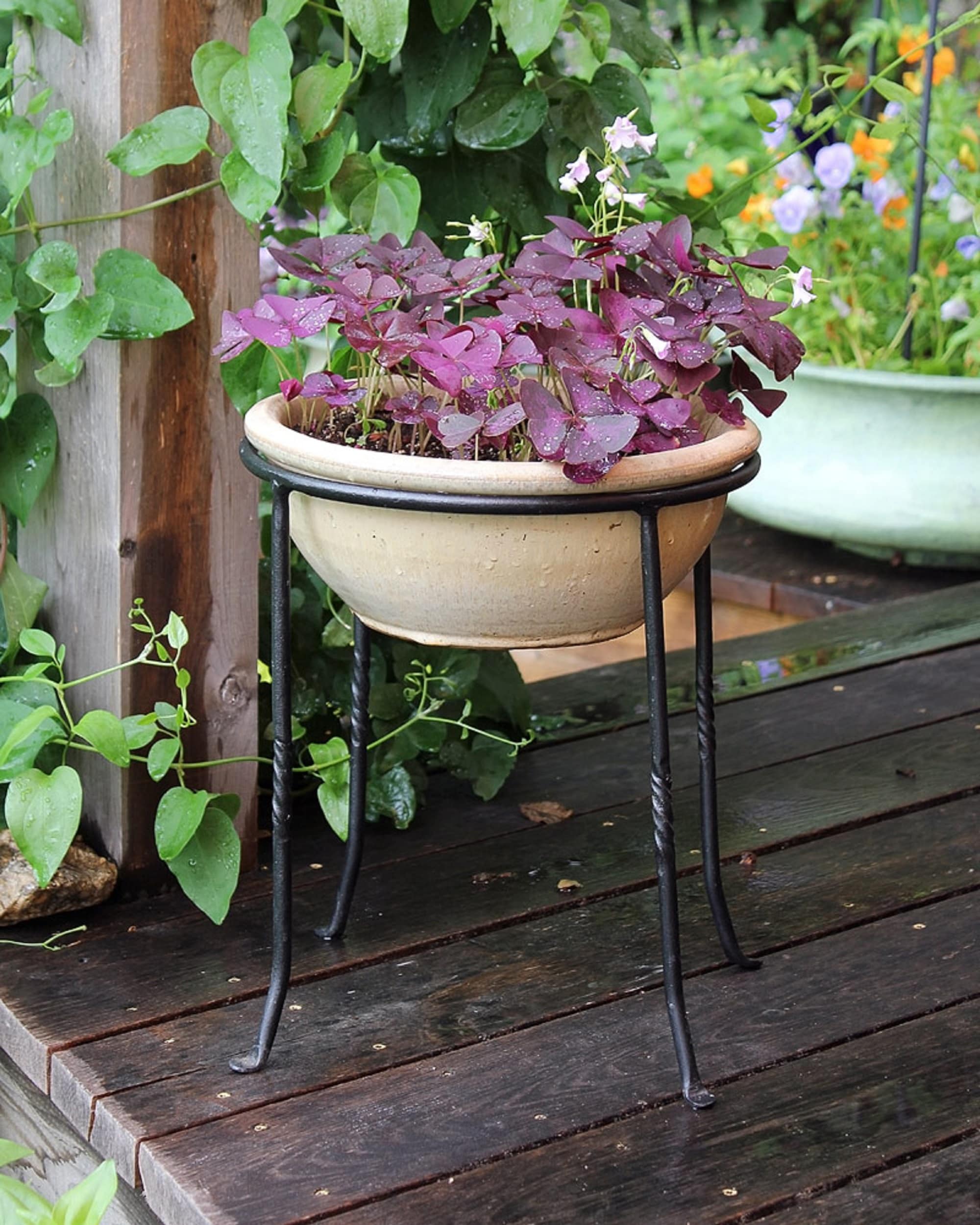 14" Black Wrought Iron Patio Plant Stand