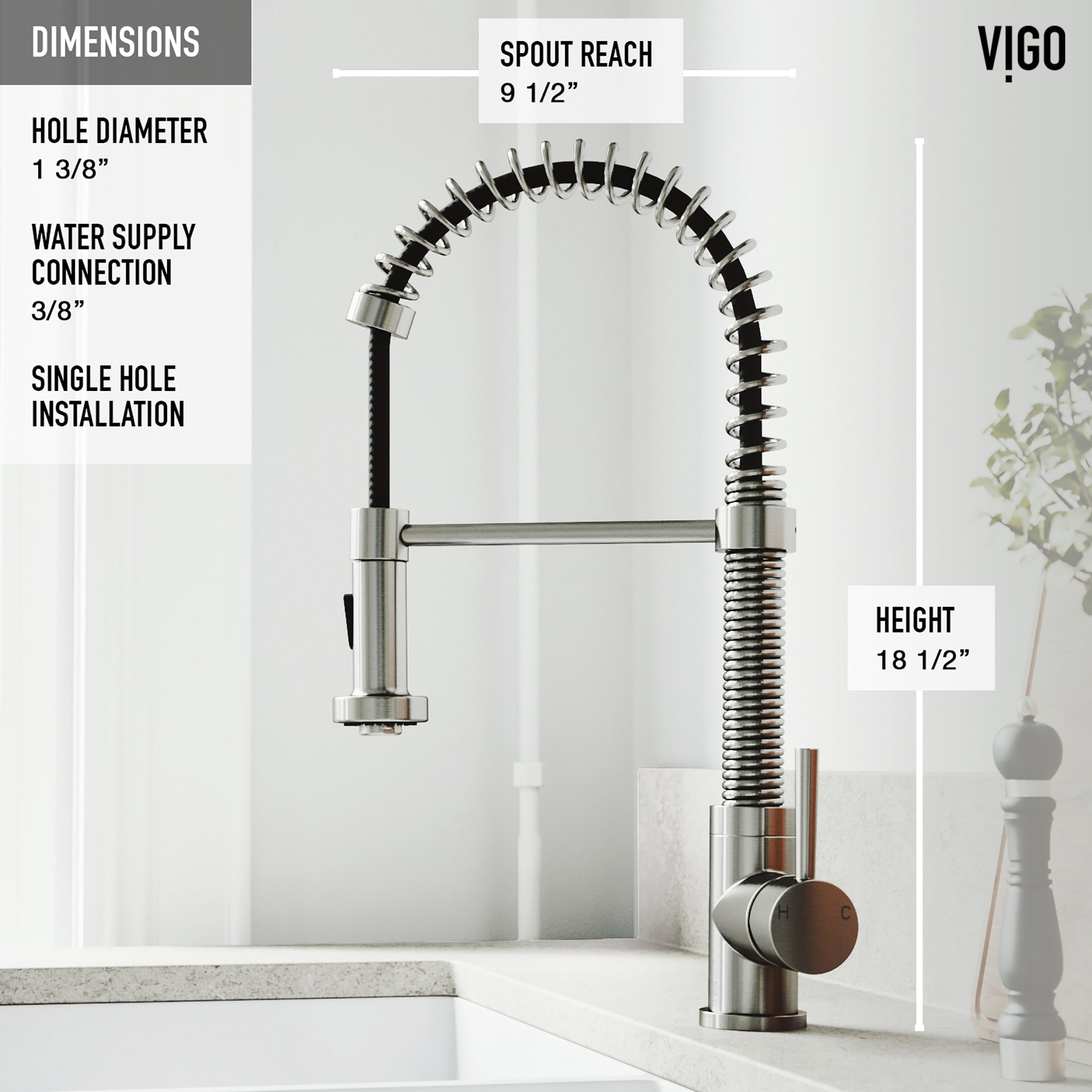 VIGO Edison Stainless Steel Single Handle Pull Down Kitchen Faucet With   41372546 