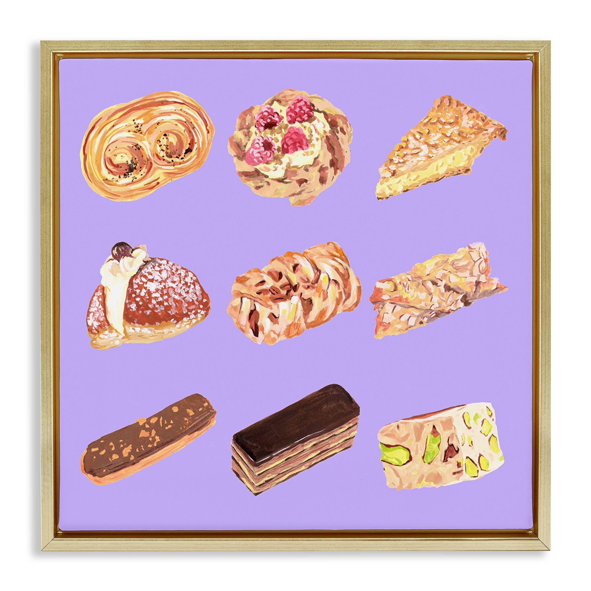Stupell Industries BS-342-FFG-24X24 Bakery Goods on Purple Gold Framed Floater Canvas Wall Art By Melissa Wang 25 x 25