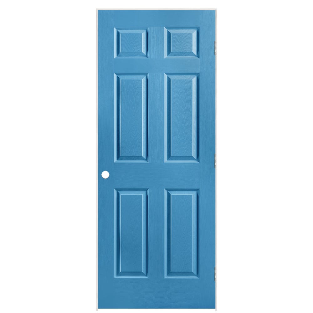 Masonite 1316963 32-in x 80-in Blue Heron Solid core 6-panel Right hand Textured Prefinished Molded composite Flat Jamb Single Prehung Interior Door