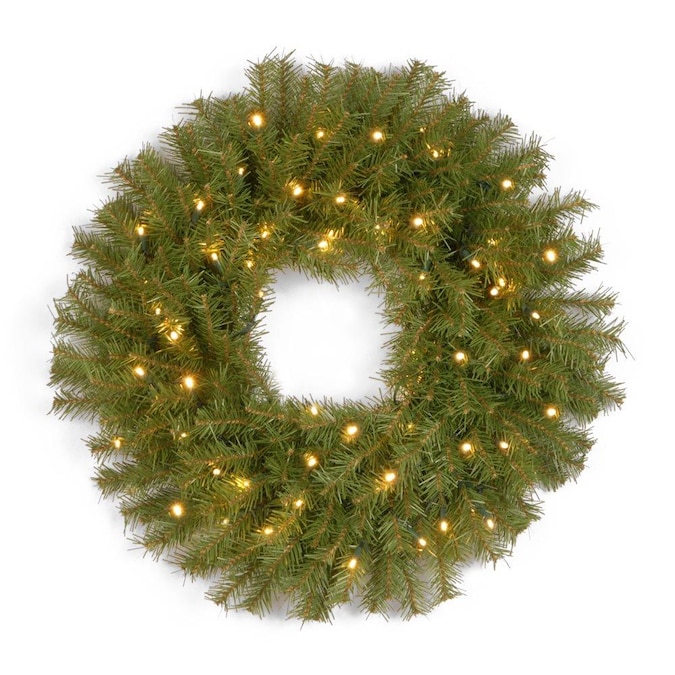 Green Fir Artificial Wreath, Light Up Wreath Outdoor Battery Operated