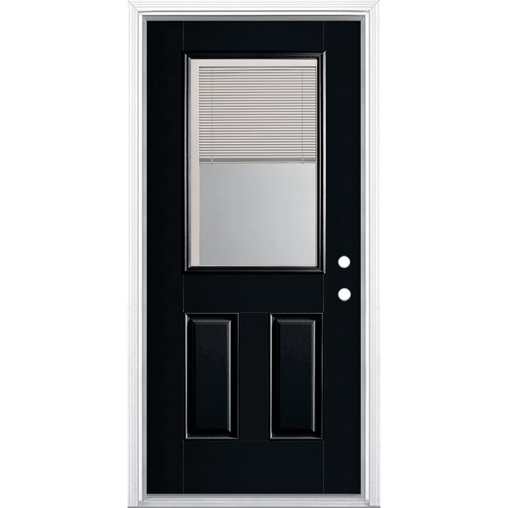 Masonite 1218489 36-in x 80-in x 4-9/16-in Fiberglass Half lite Left-hand inswing Peppercorn Painted Prehung Front Door with Brickmould Insulating core with Blinds