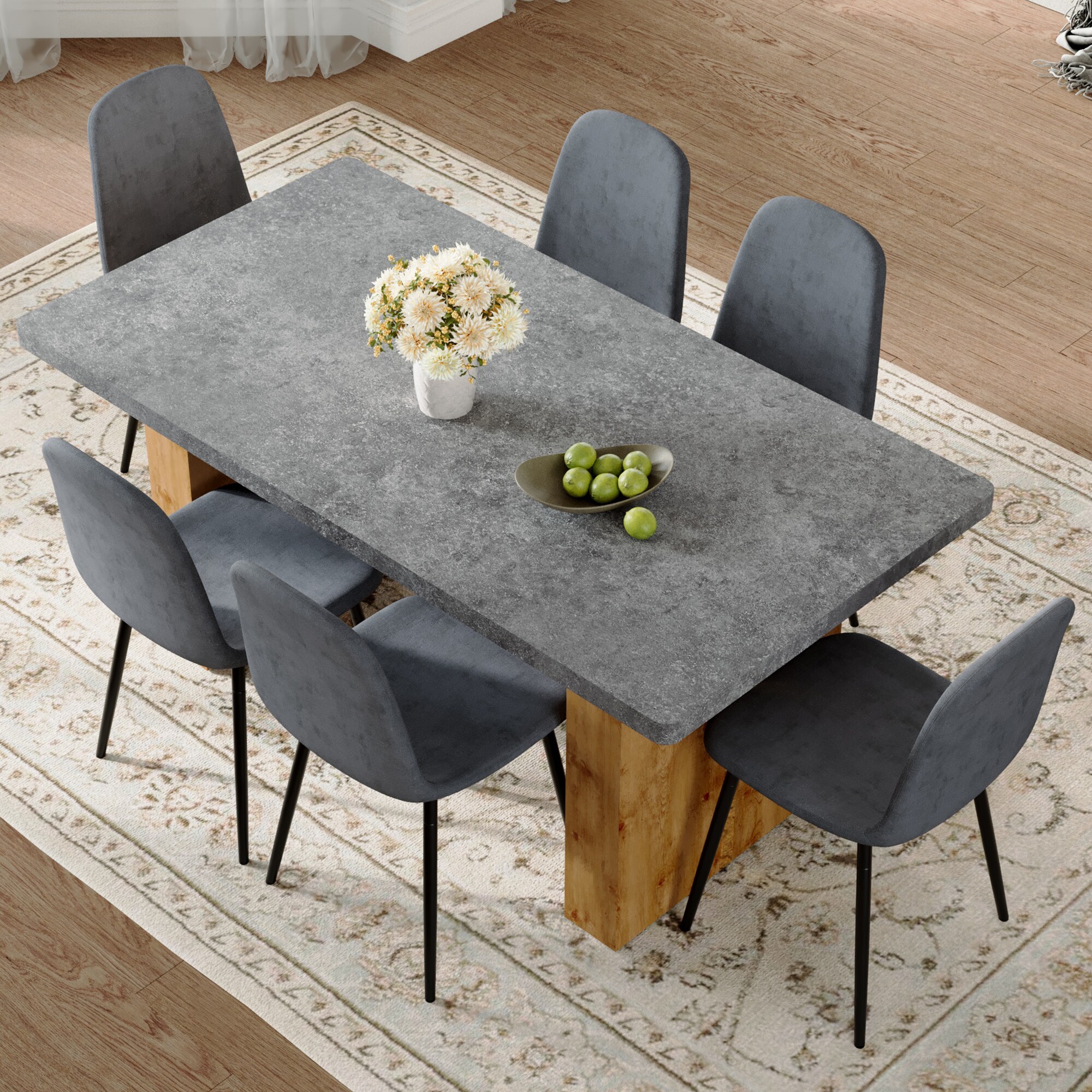 Siavonce XH02194 Gray,Wood Contemporary/Modern Dining Room Set with Rectangular Table ( Seats 6 )