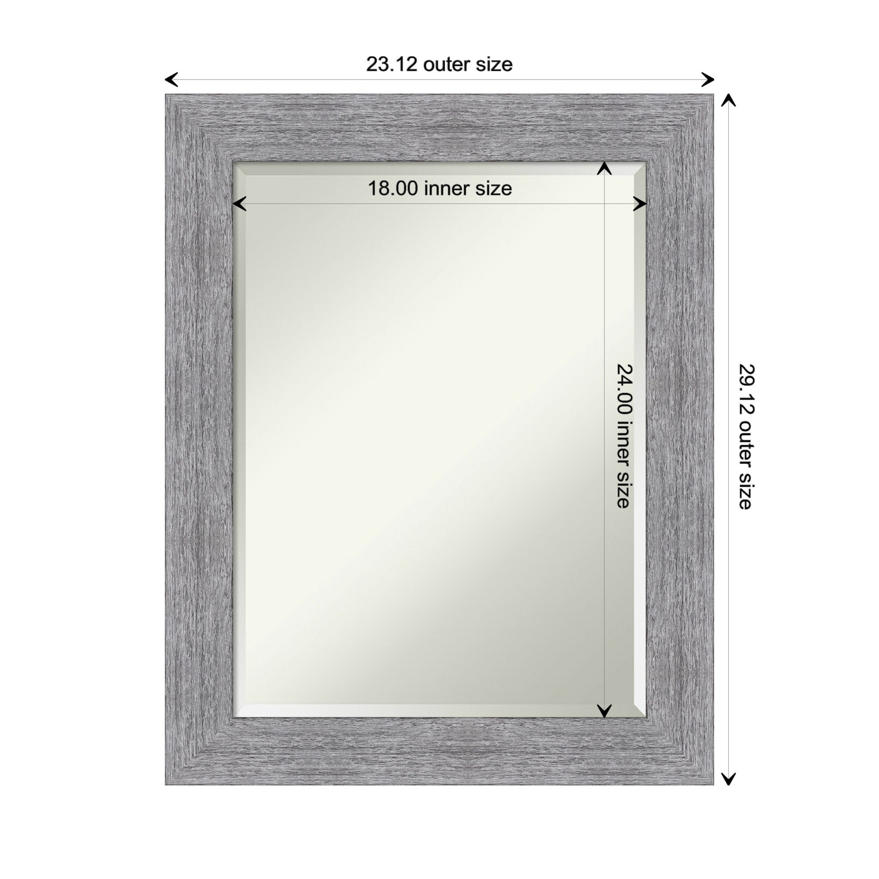 Gray Bark Rustic Rectangular Wall Mirror with Beveled Glass