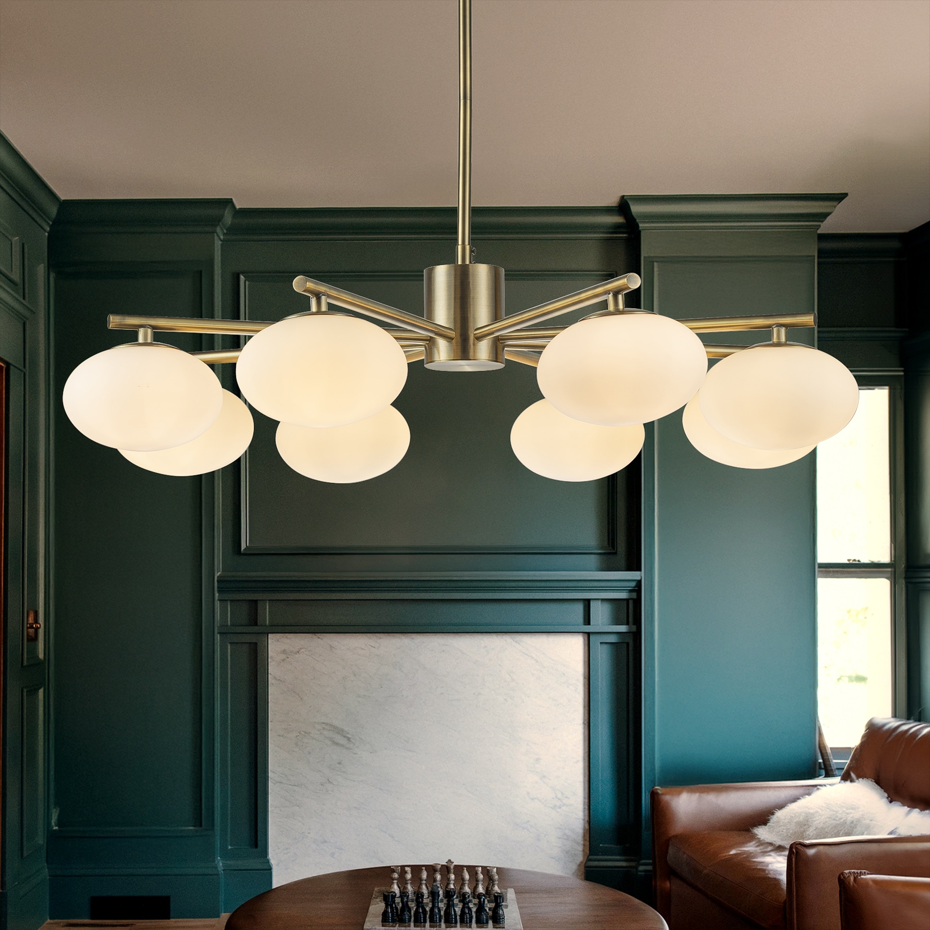 AloaDecor Lighting L7202D8501A 8 -Light Antique Brass Mid-century For Use in Bedrooms, Dining Rooms, Foyers, Kitchens, Living Rooms Chandelier