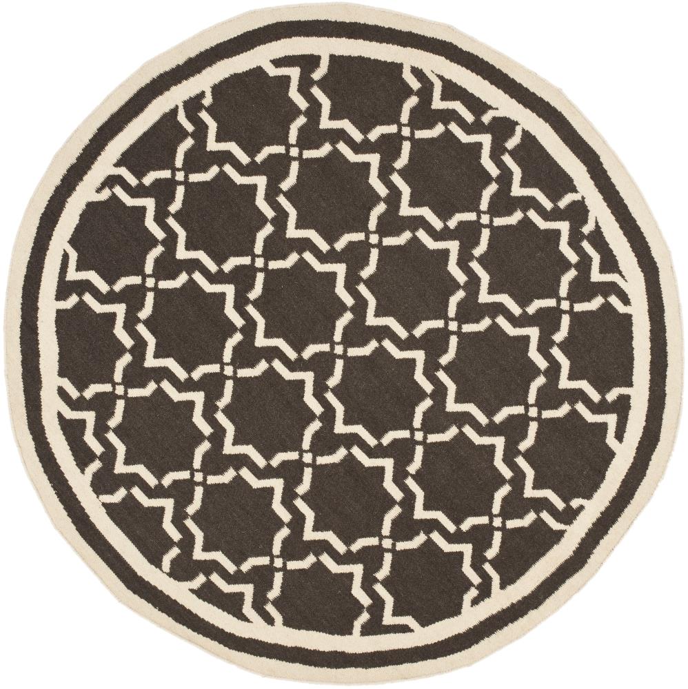 Safavieh DHU545A-8R Dhurries Talia 8 x 8 (ft) Wool Chocolate/Ivory Round Indoor Geometric Coastal Area rug