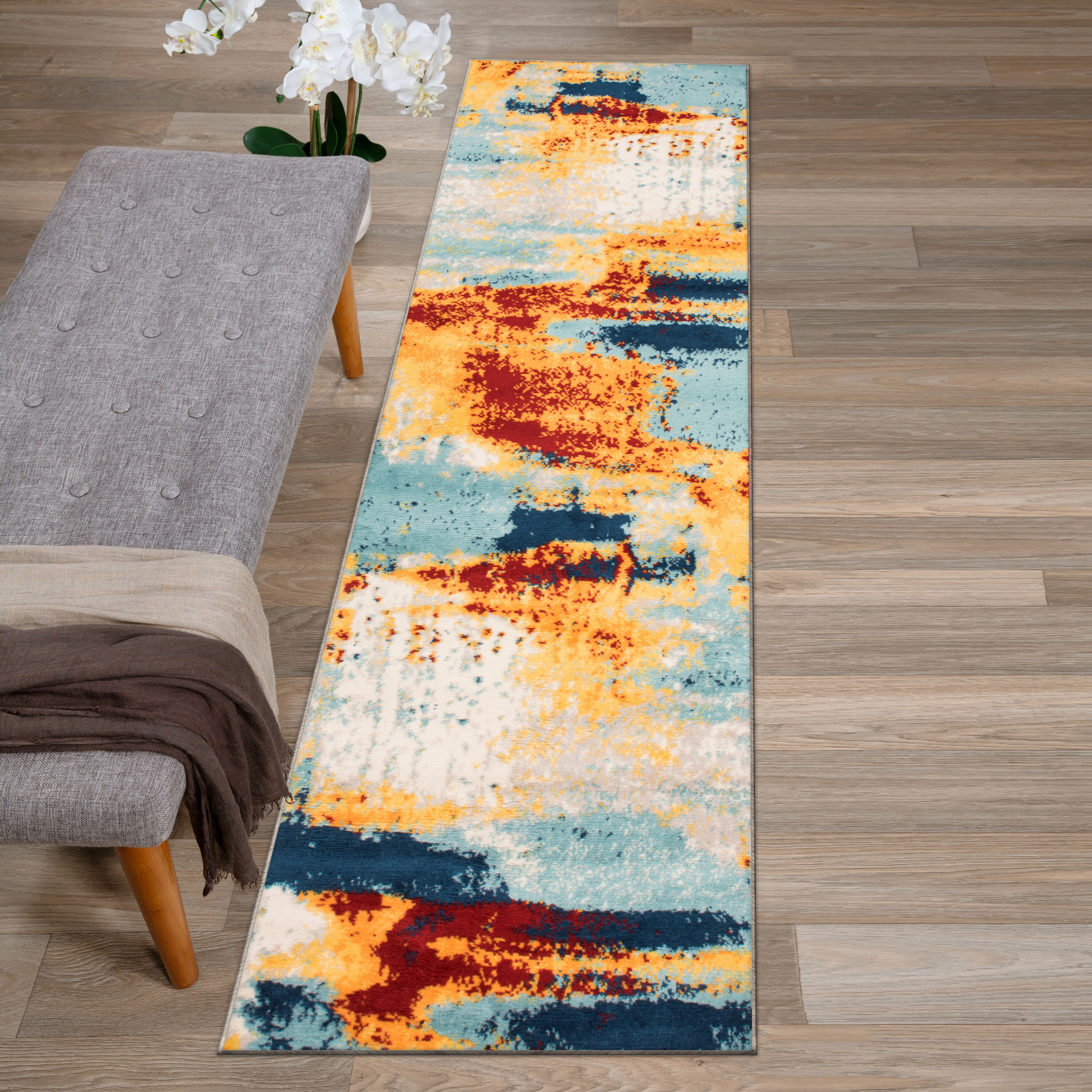 Bohemian Multi Abstract Polypropylene Runner Rug 2'x7'