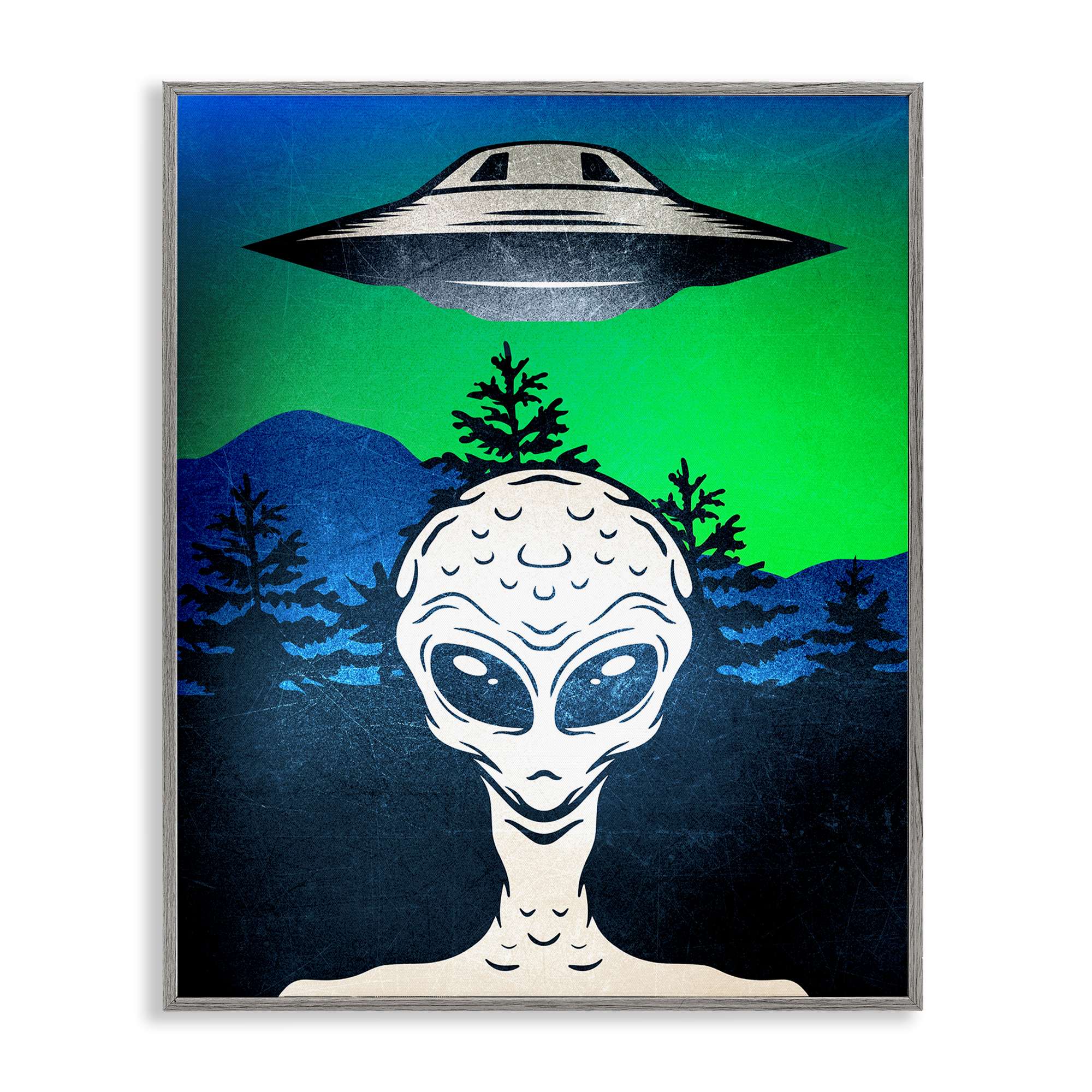 Stupell Industries BS-069-GFF-16X20 Alien and UFO Scene Framed Giclee design by Kim Allen