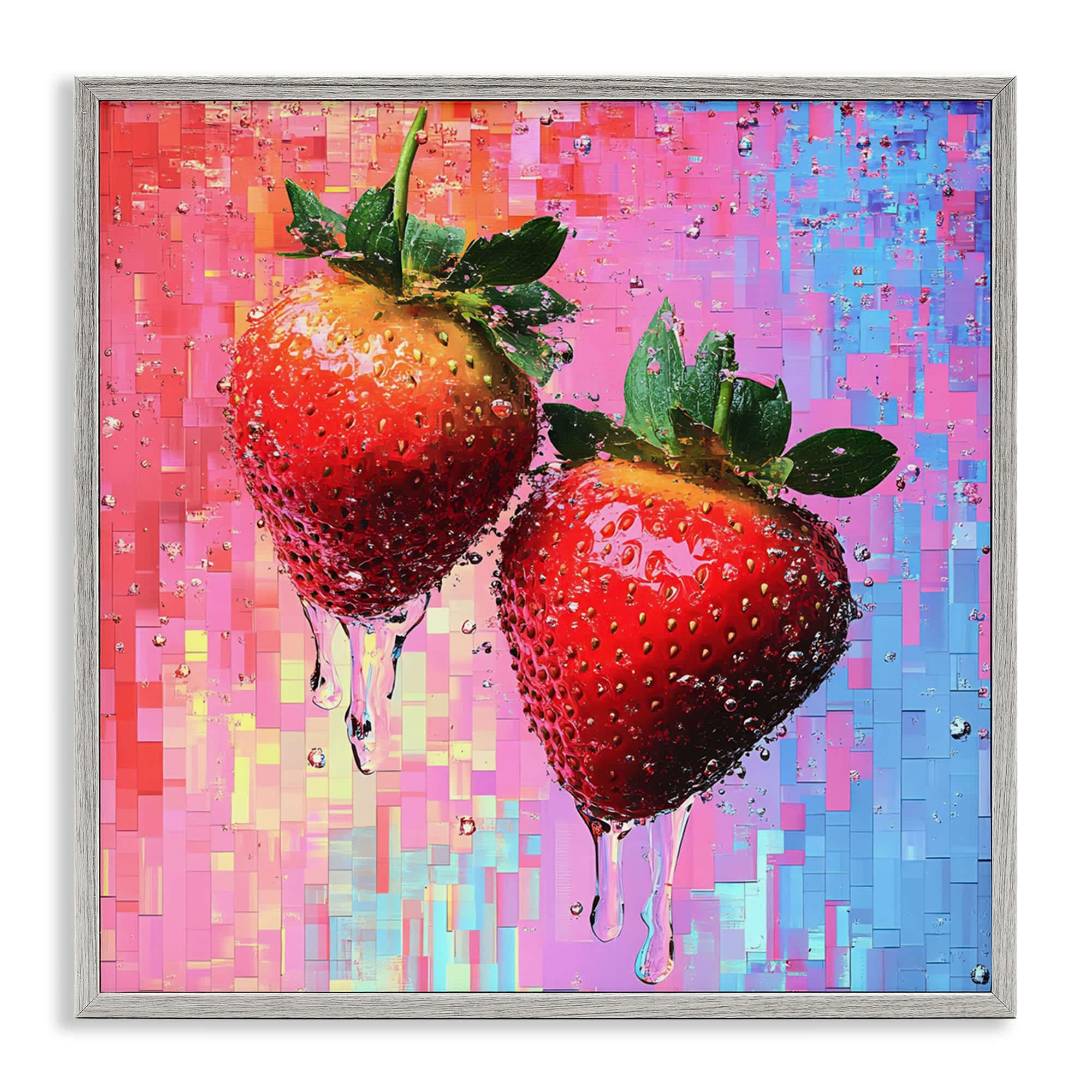 Stupell Industries BT-642-GFF-24X24 Lush Strawberries with Water Drip Gray Framed Giclee Art By LSR Creative Studio 24 x 24