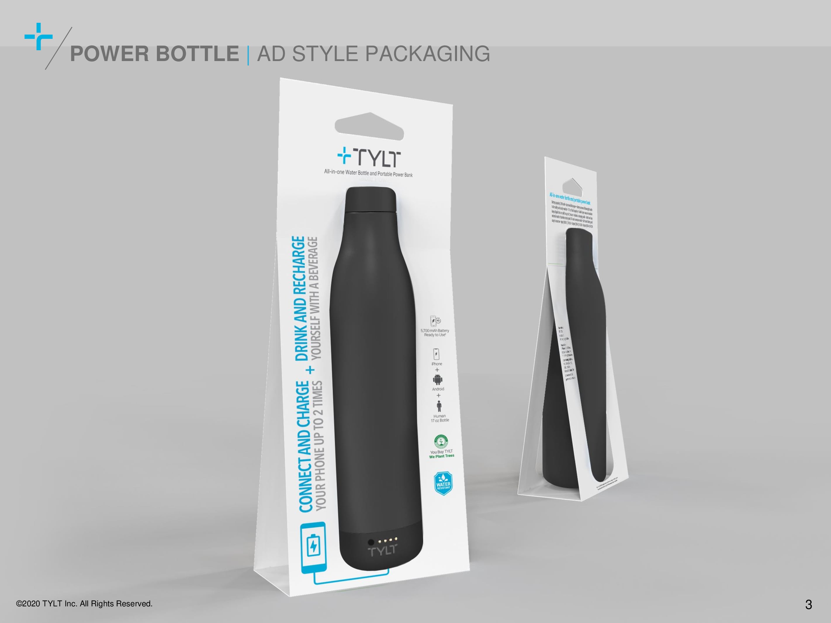 TYLT Power Bottle, Water Bottle with Portable Battery