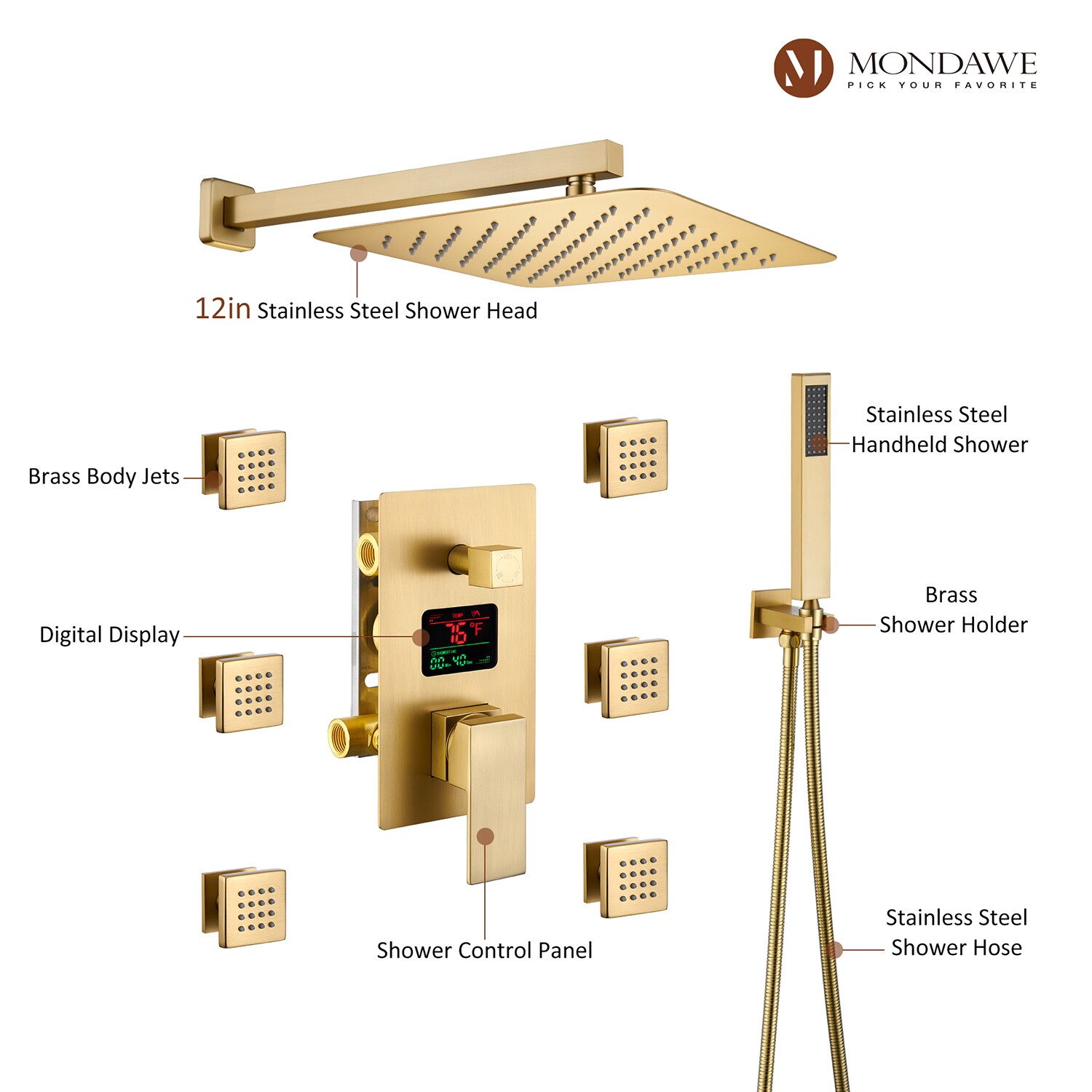 Mondawe WF6025-12BG Showerhead-Bar-Panels - View #9