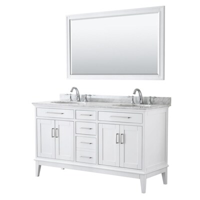 Wyndham Collection Margate 60 In White Undermount Double Sink Bathroom Vanity With Marble Top Mirror Included The Vanities Tops Department At Com Double Sink Bathroom Vanity, Menards White Bathroom Mirror