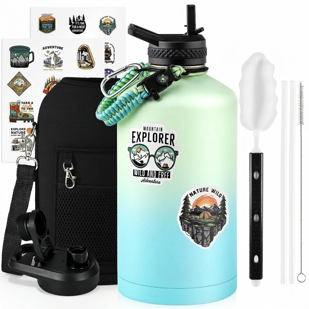 ITOPFOX -  One Gallon Water Bottle Insulated Triple Wall Vacuum Stainless Steel 128oz Sports Jug ...