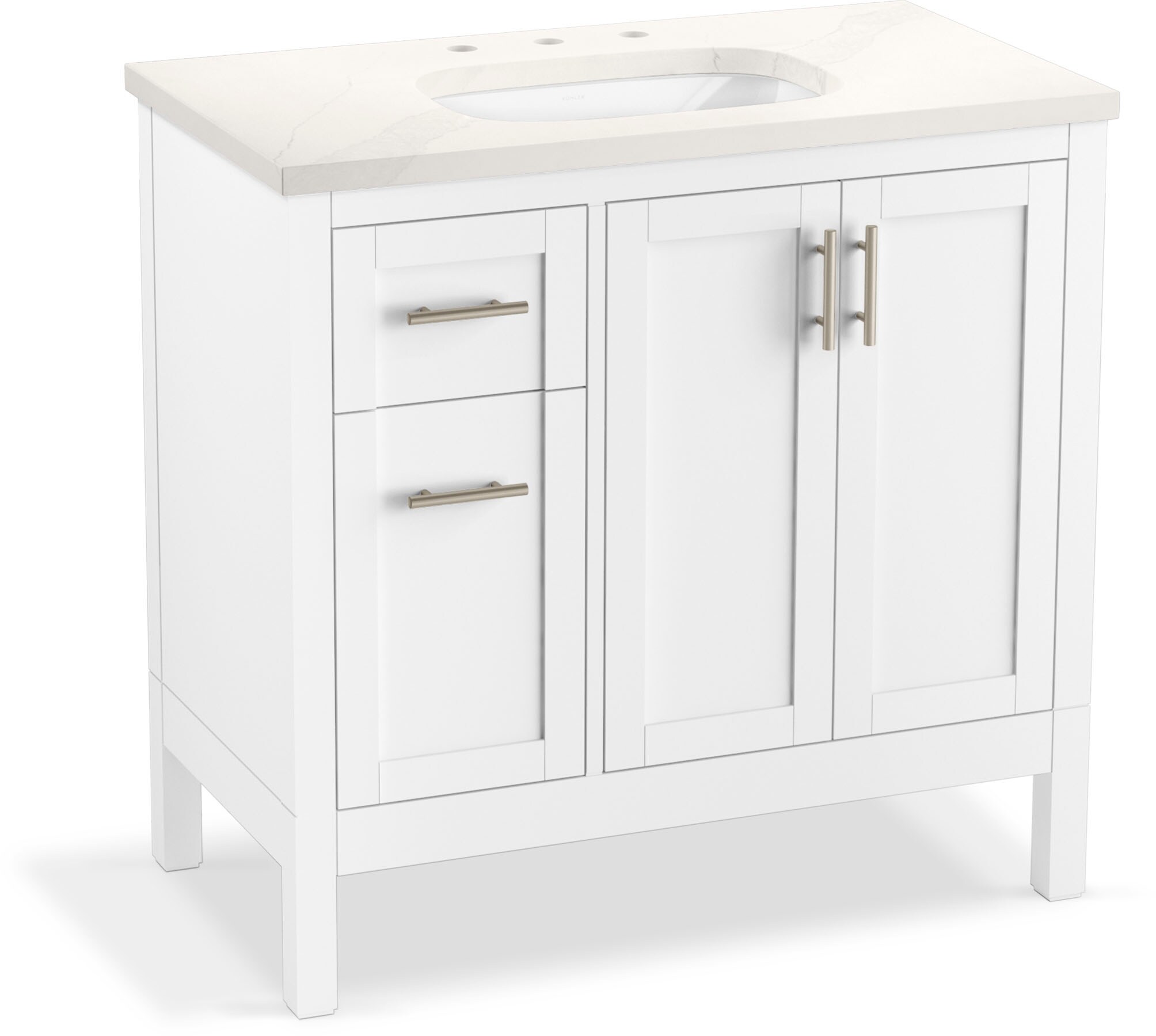 Hadron 37" White Freestanding Single Bathroom Vanity with Quartz Top