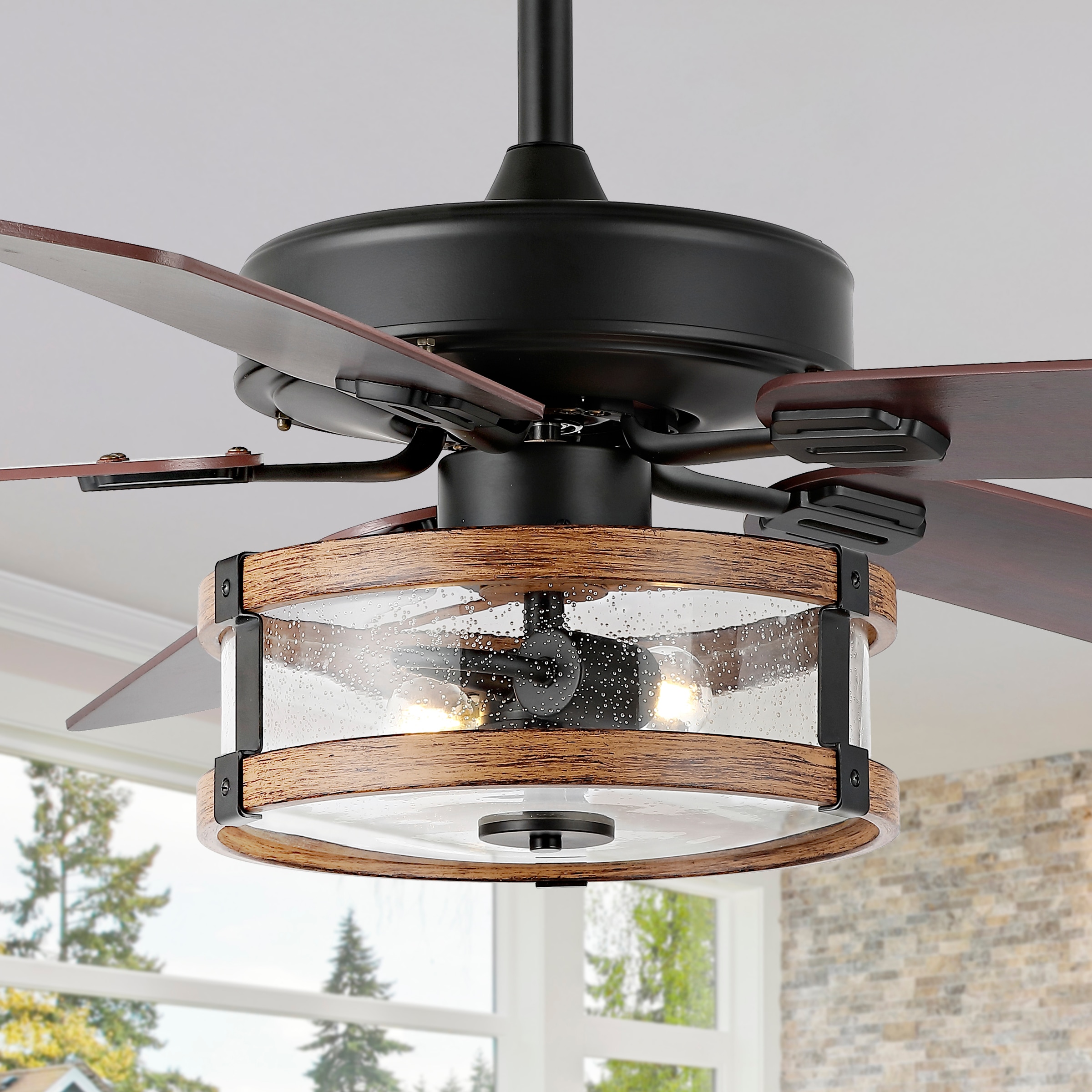 Cedar Ceiling Fan with Light Remote and Reversible Blades 52 inch - Dark  Wood