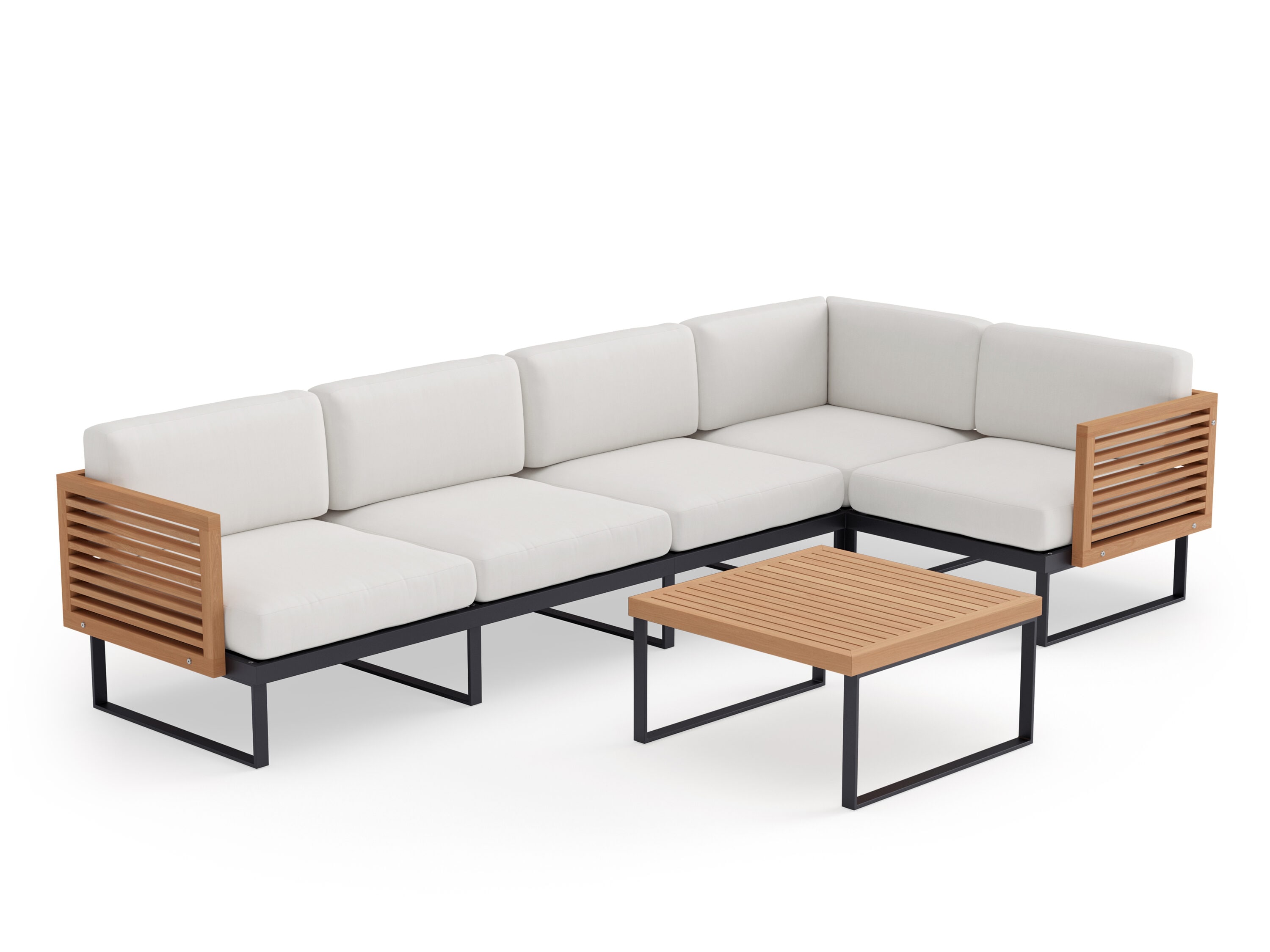 5 Seater Monterey Sectional with Coffee Table - Outdoor Furniture, Canvas Natural / Aluminum Teak - NewAge Products