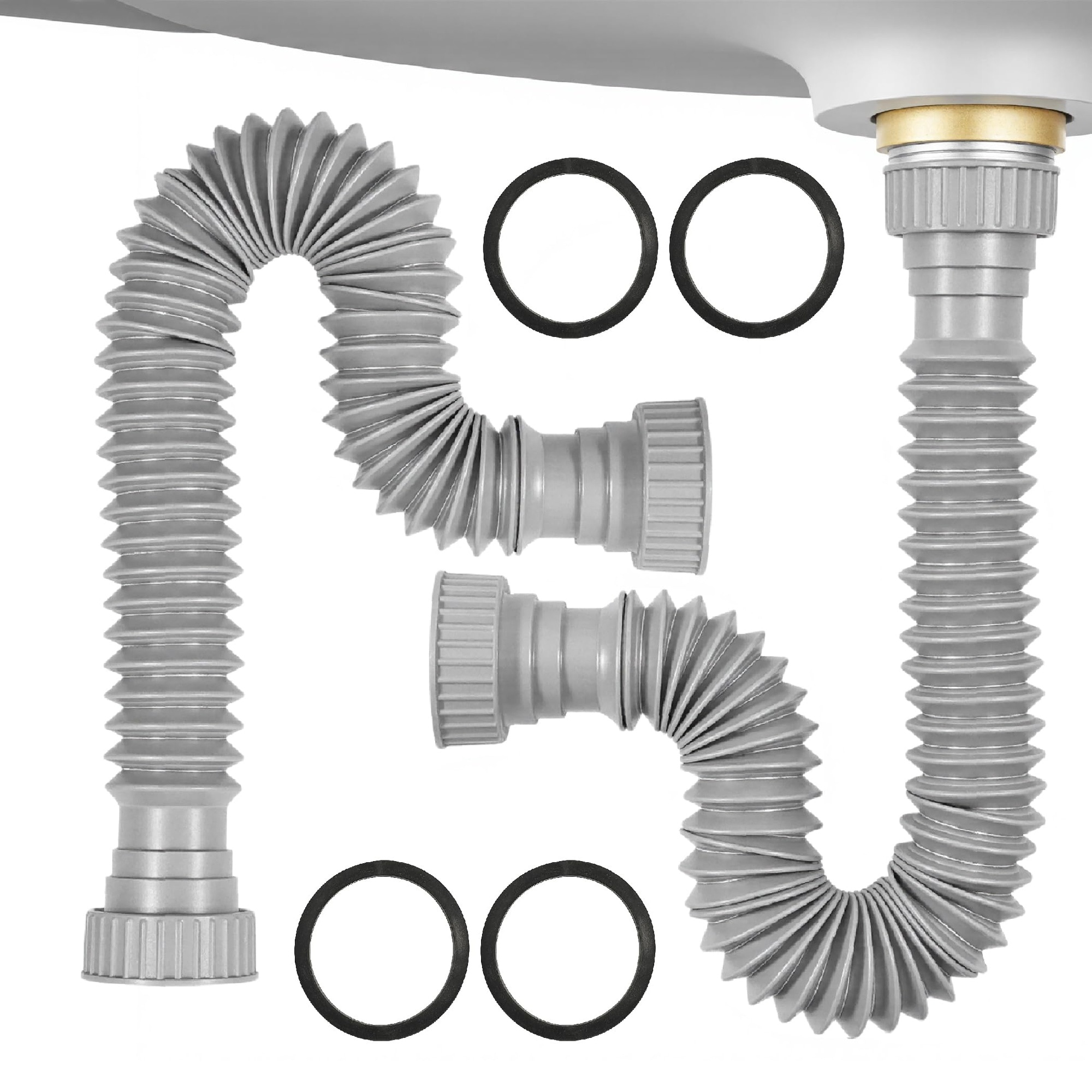 Phyfalip Flexible Sink Drain Pipe Kit Two Pack Adjustable Length P Trap ...
