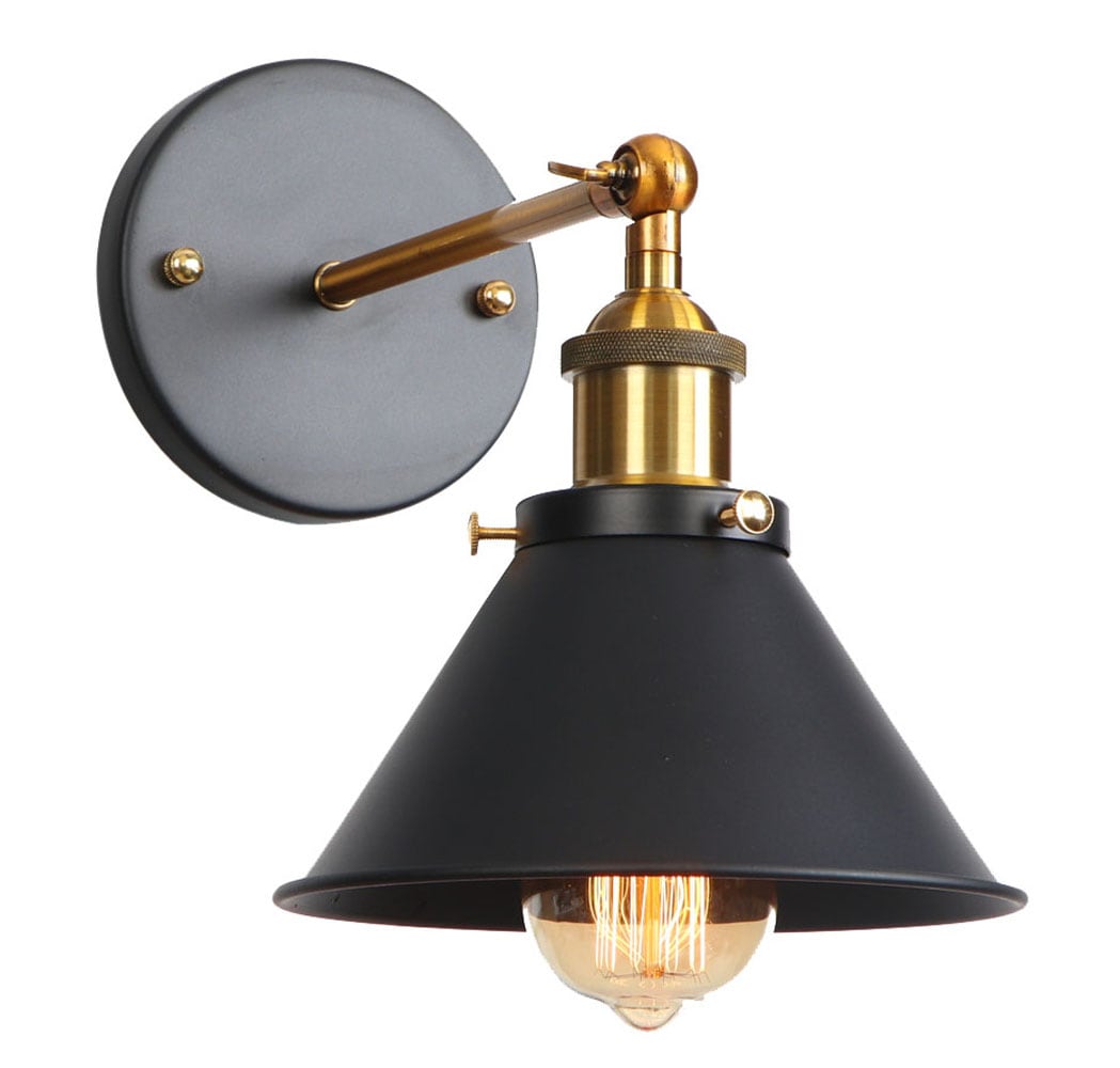 Aiwen 7.08-in W 1-Light Black and Gold Industrial Wall Sconce in