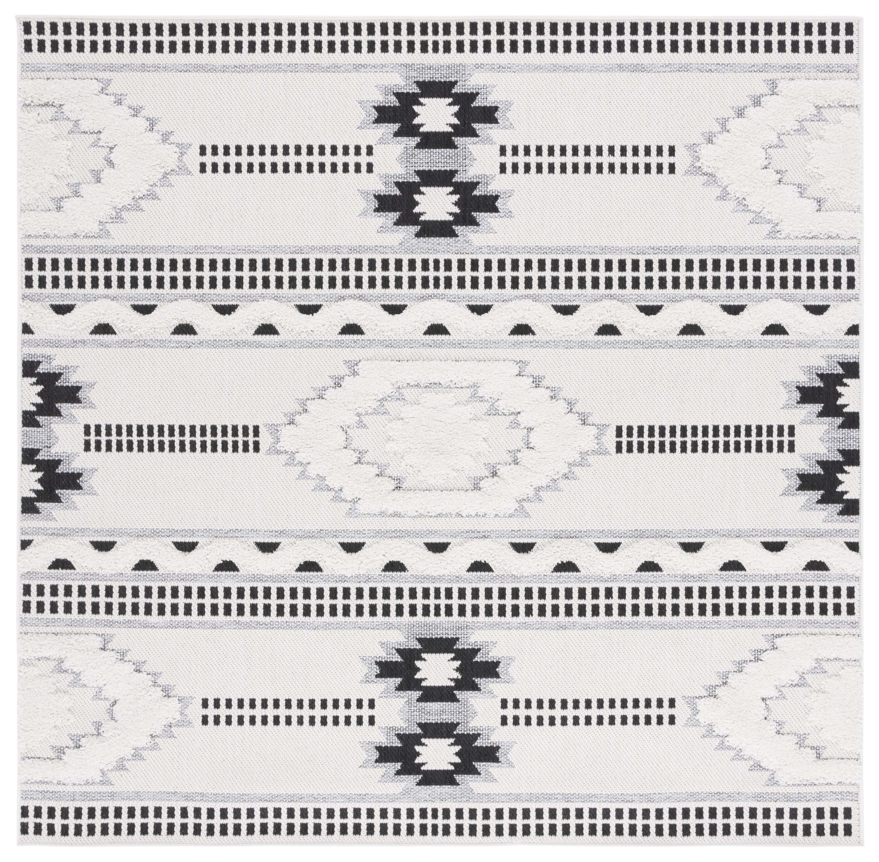 Safavieh COT206B-7SQ 7 x 7 (ft) Loomed Polypropylene Ivory/Black Square Indoor/Outdoor Geometric Mid-Century Modern Area rug