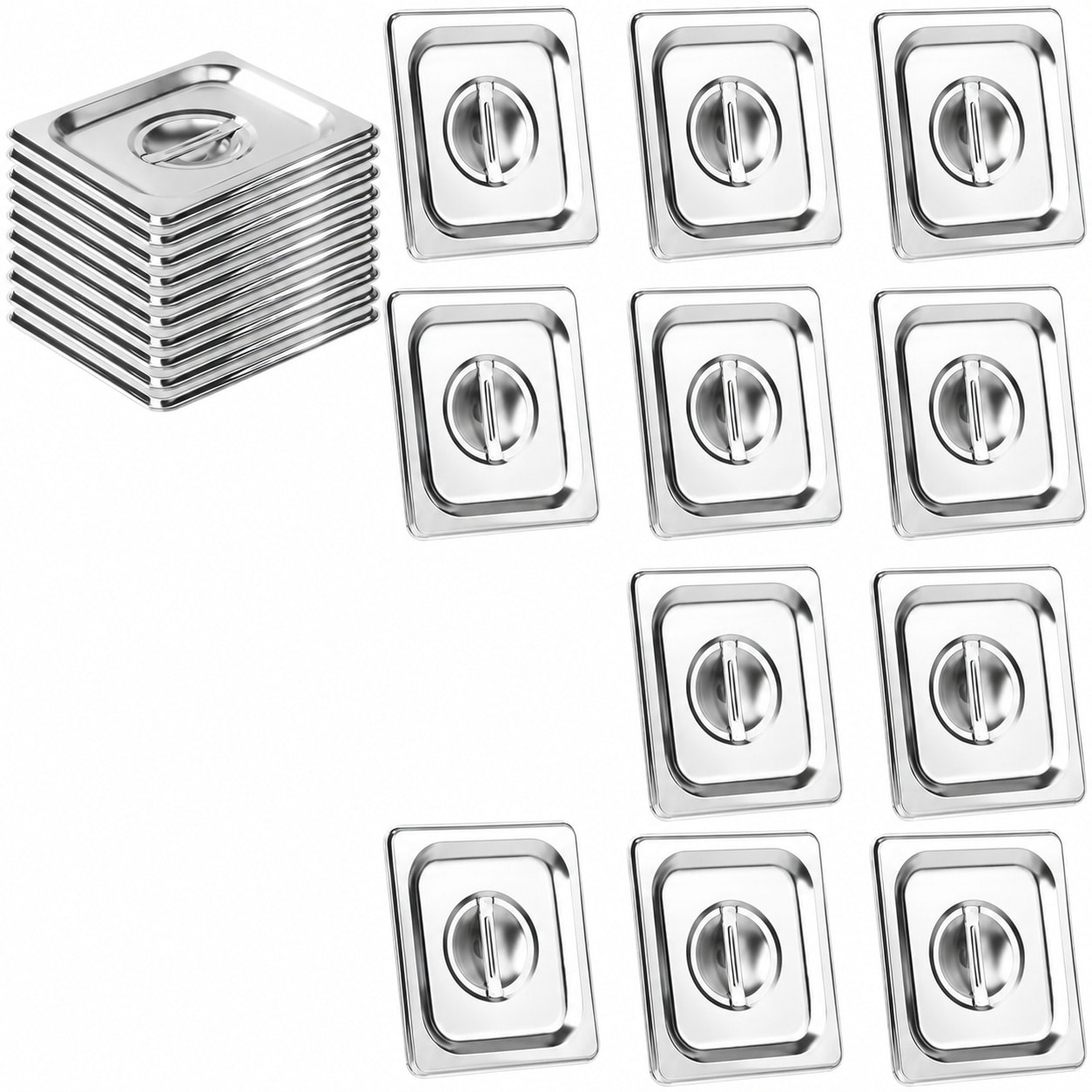 Aoibox  7 in x 6 5 in Stainless Steel Food Pan Lids with Handle 10 Pack 1 6 Size Steam Table Pan Cover