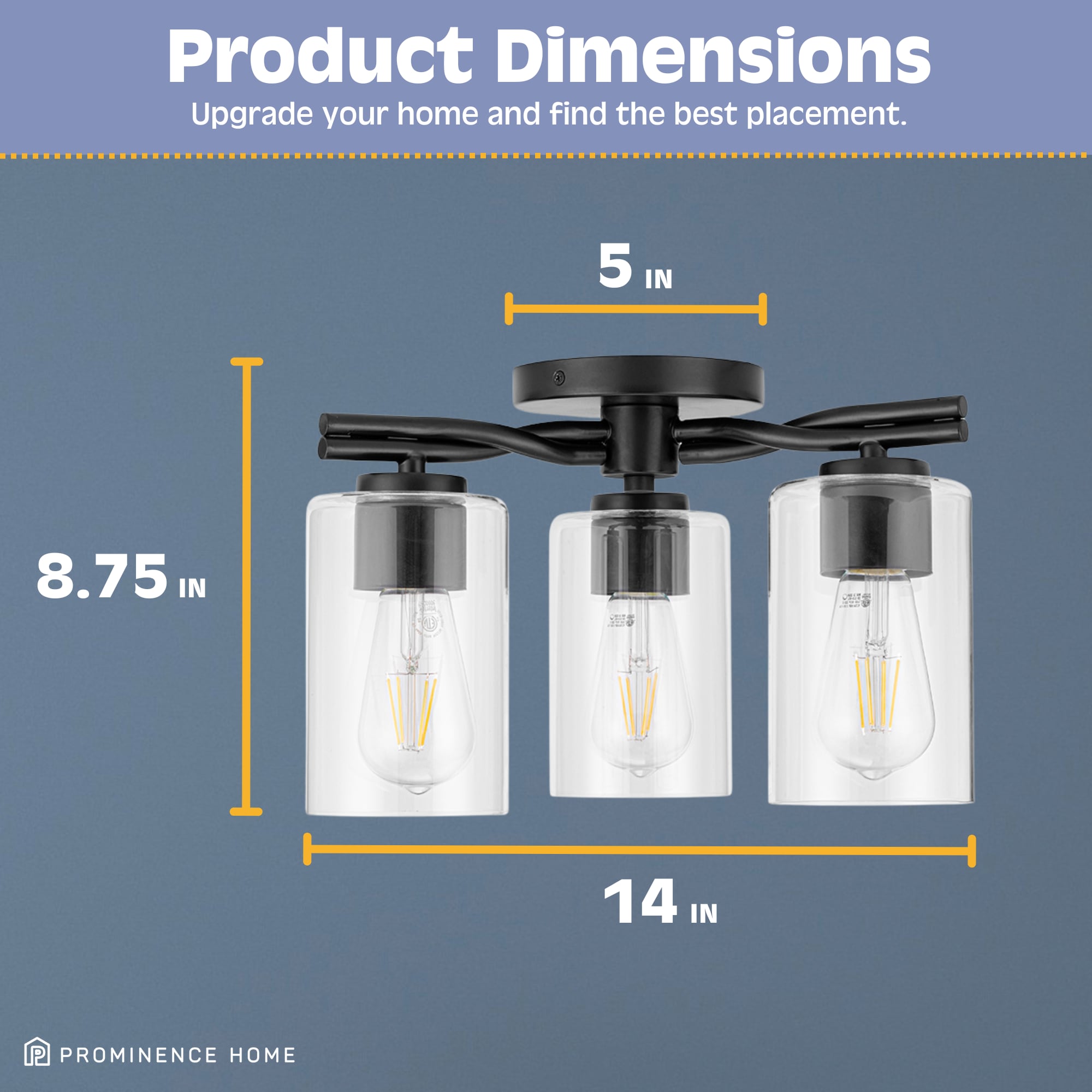 Matte Black 3-Light Semi-Flush Mount with Clear Glass Shades