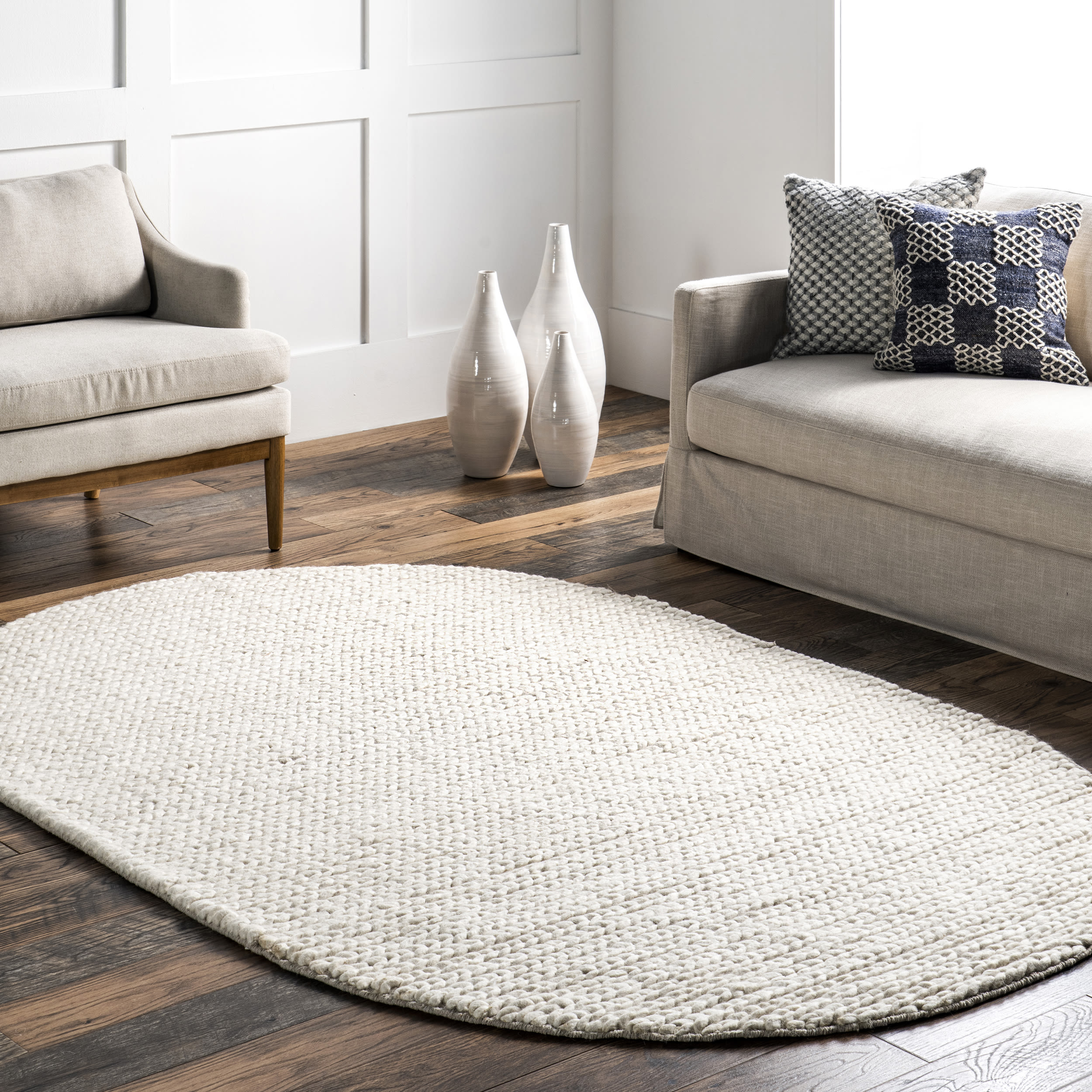 nuLOOM Textures 5 X 8 (ft) Wool Off White Oval Indoor Solid Area Rug ...