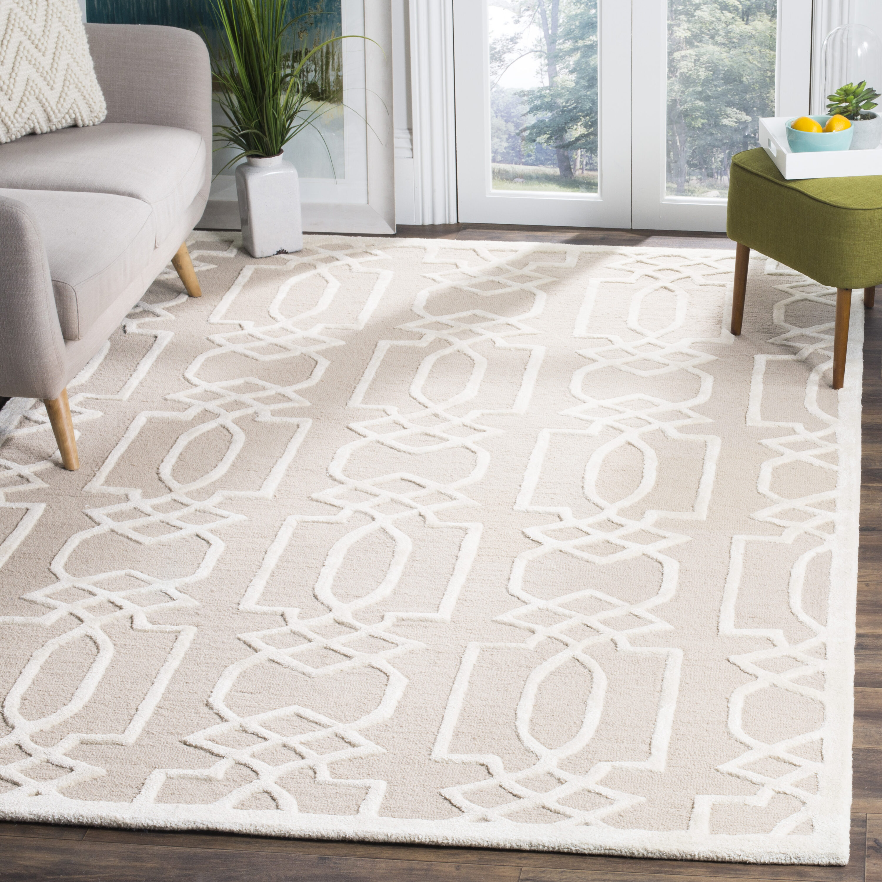 Safavieh BEL138C-8 Bella Soma 8 x 10 (ft) Tufted Wool Sand/Ivory Rectangular Indoor Geometric Farmhouse/Cottage Area rug