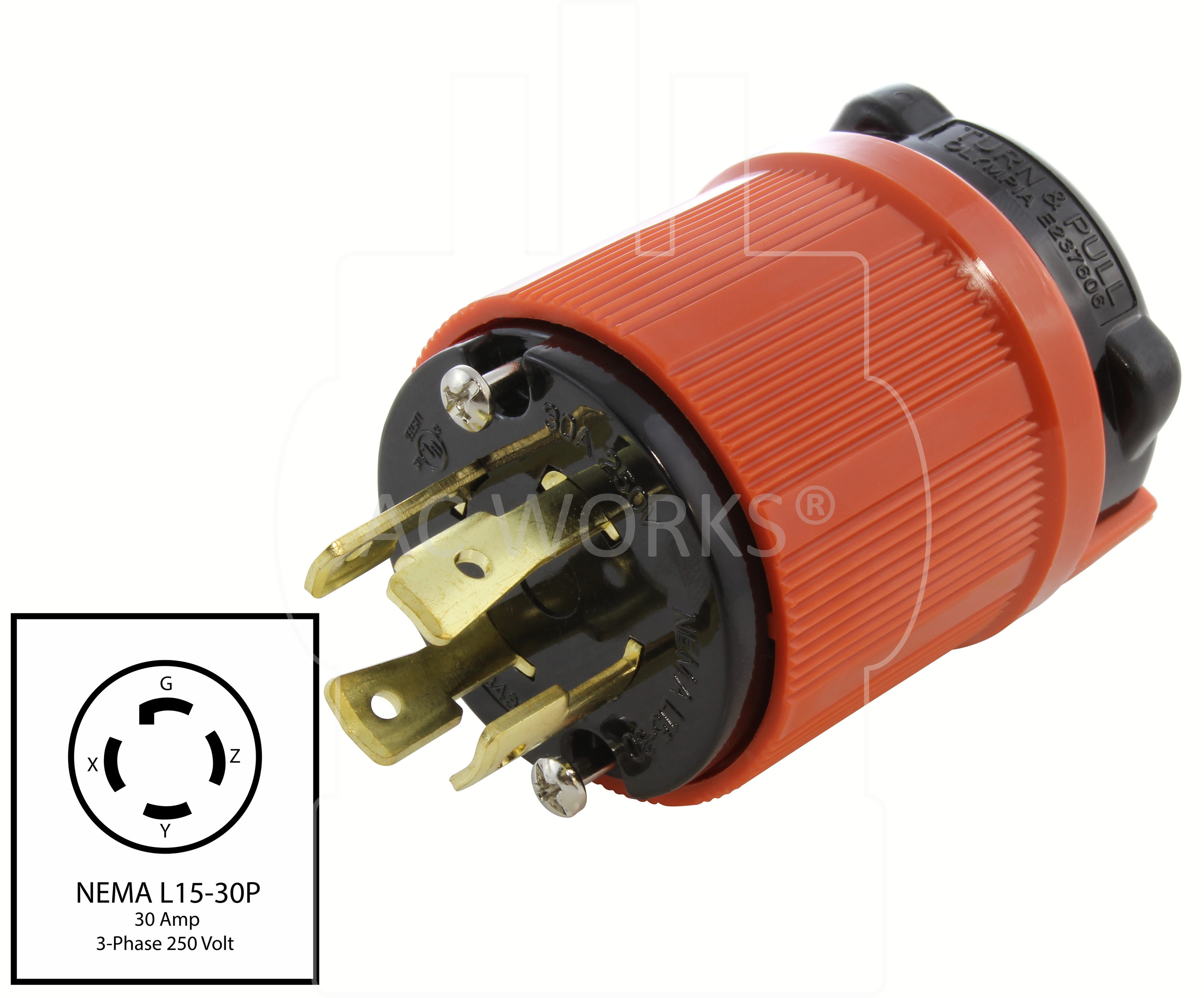 NEMA L15-30R Locking Receptacle Twist Lock Outlet L15-30R 30A 250V 3Ø CWL1530R 