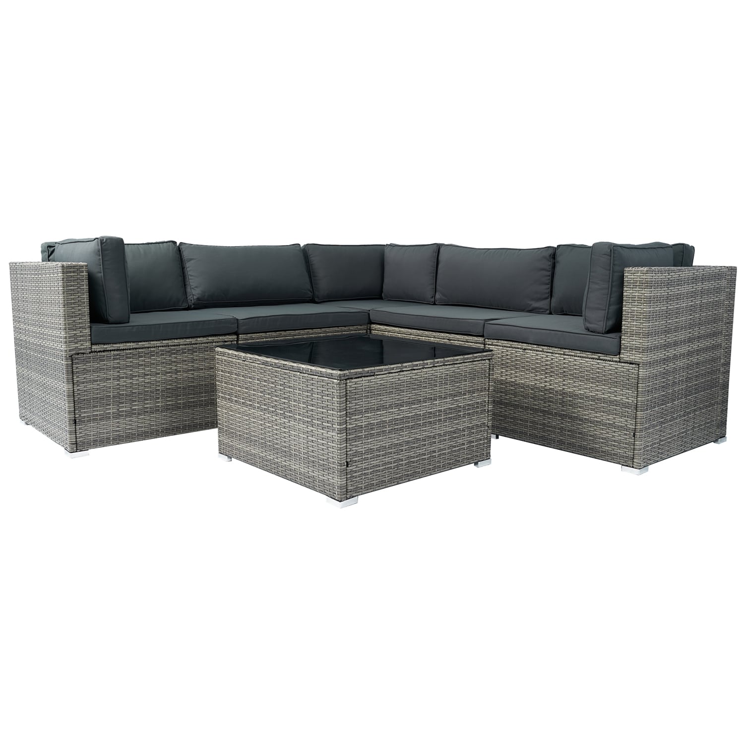 SINOFURN SYA710024GY Rattan Outdoor Sectional with Gray Cushions and Wicker Frame