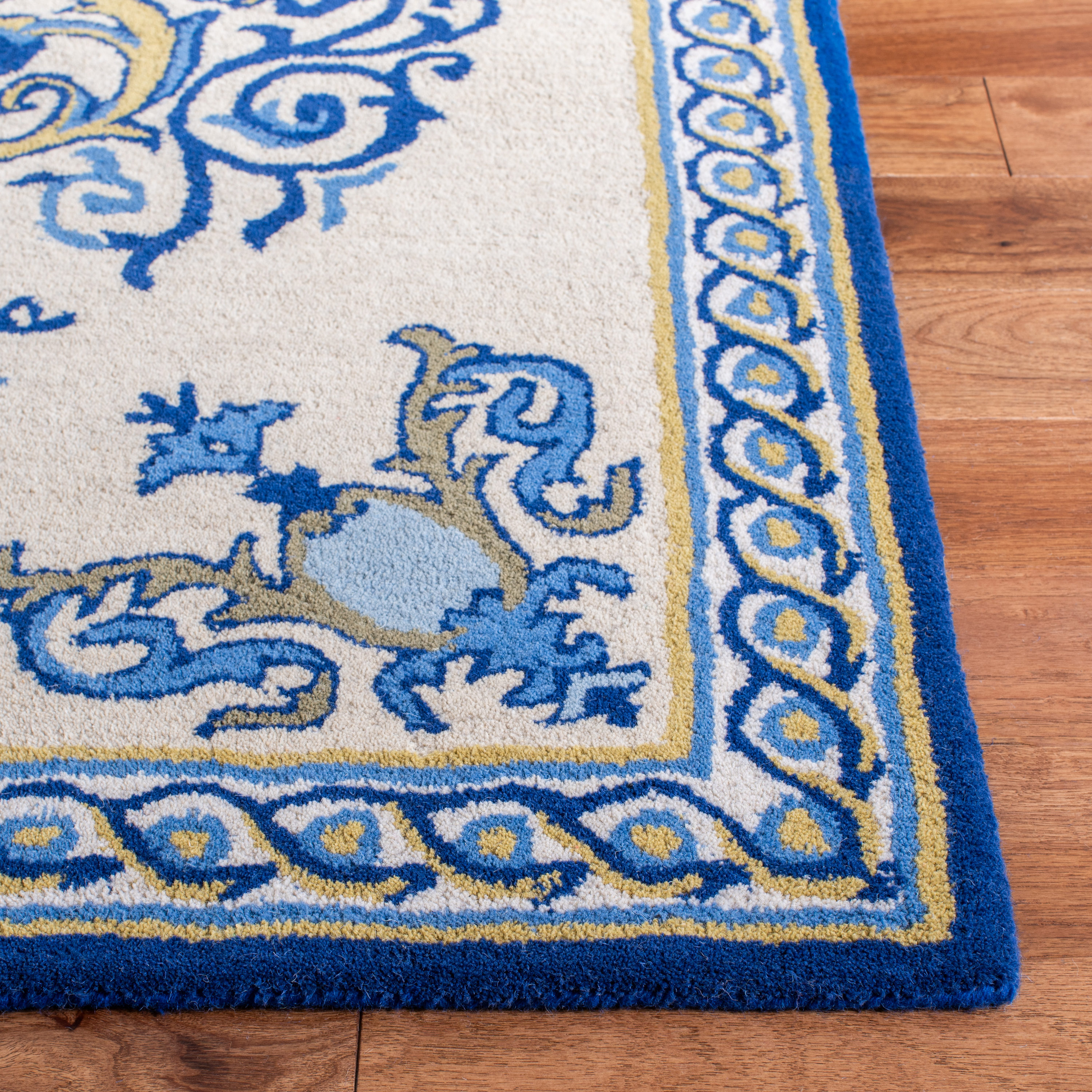 Empire Blue and Beige Hand-Tufted Wool Runner Rug