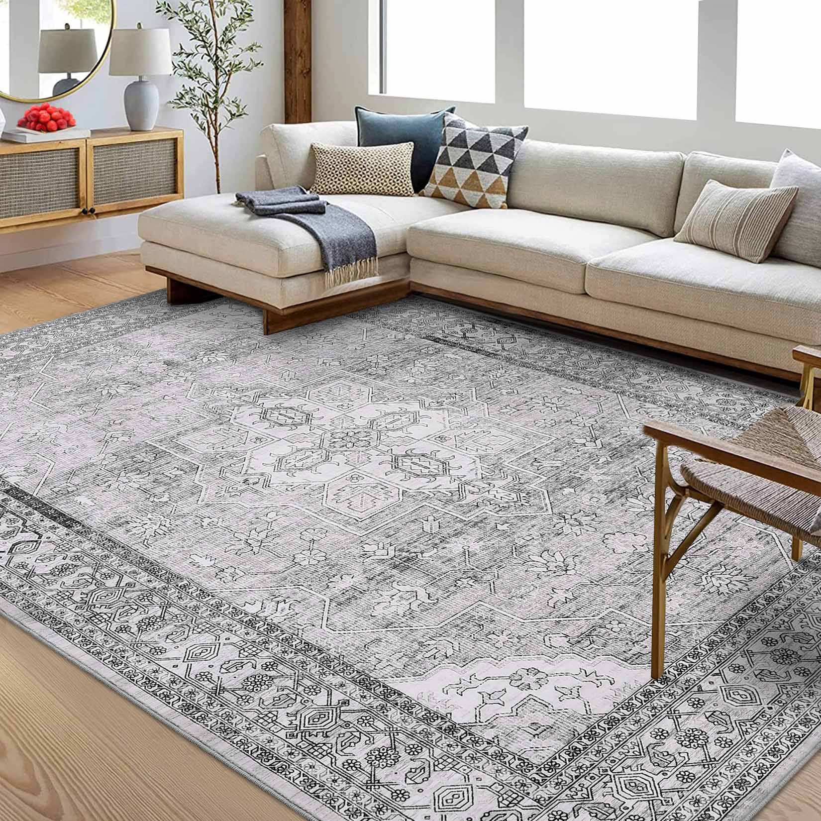 Garvee YXY-LO-PHO-134L6RWP 9 x 12 (ft) Loomed Gray Rectangular Indoor Tribal Persian Machine washable Area rug
