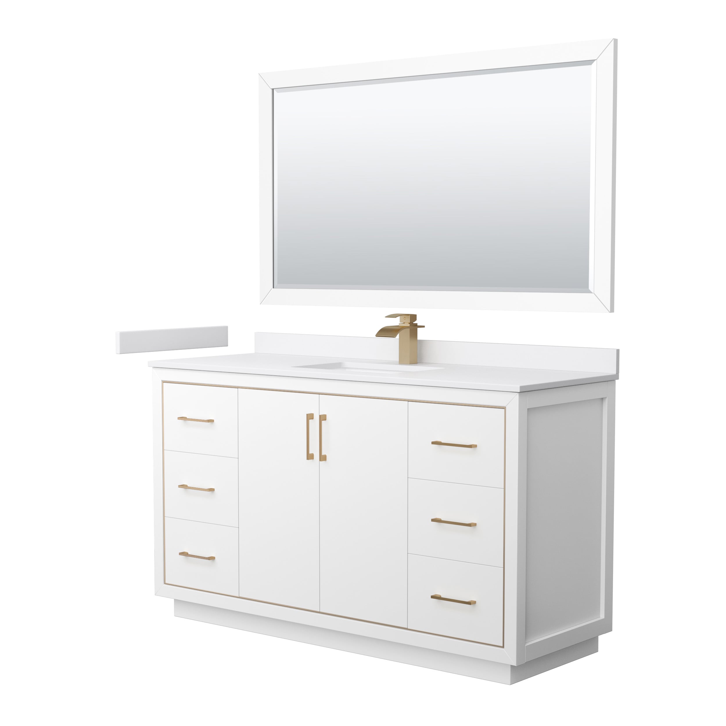 Wyndham Collection WCF111160SWZWCUNSM58 Icon 60-in White with Satin Bronze Trim Undermount Single Sink Bathroom Vanity with White Cultured Marble Top (Mirror Included)