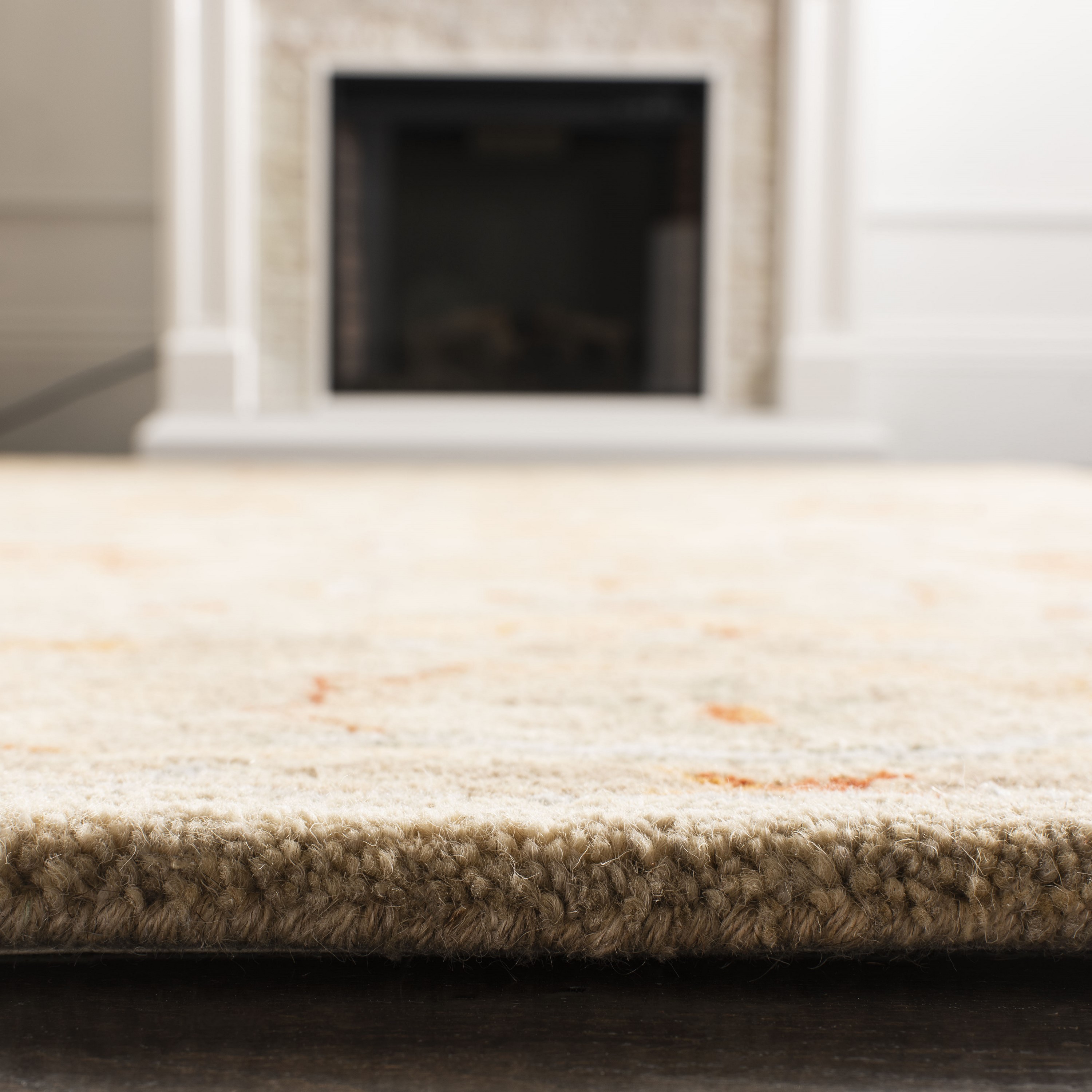 Elegant Antiquity Hand-Spun Wool Runner Rug in Beige, Gray, and Orange