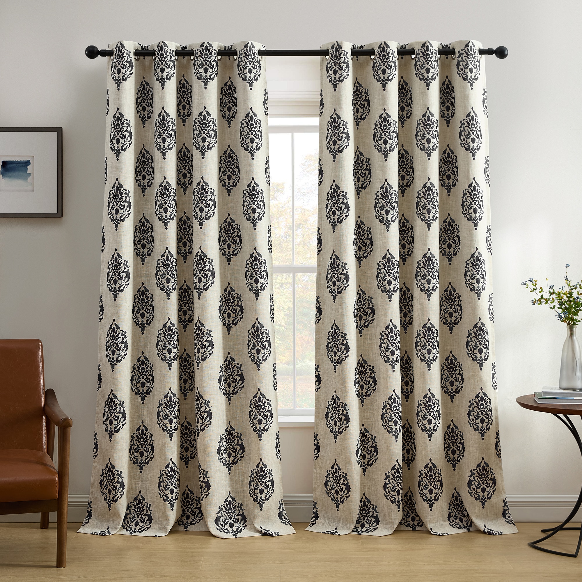 Elrene Home Fashions 739550333978 95-in Black Paisley Room darkening Standard lined Grommet Single curtain panel