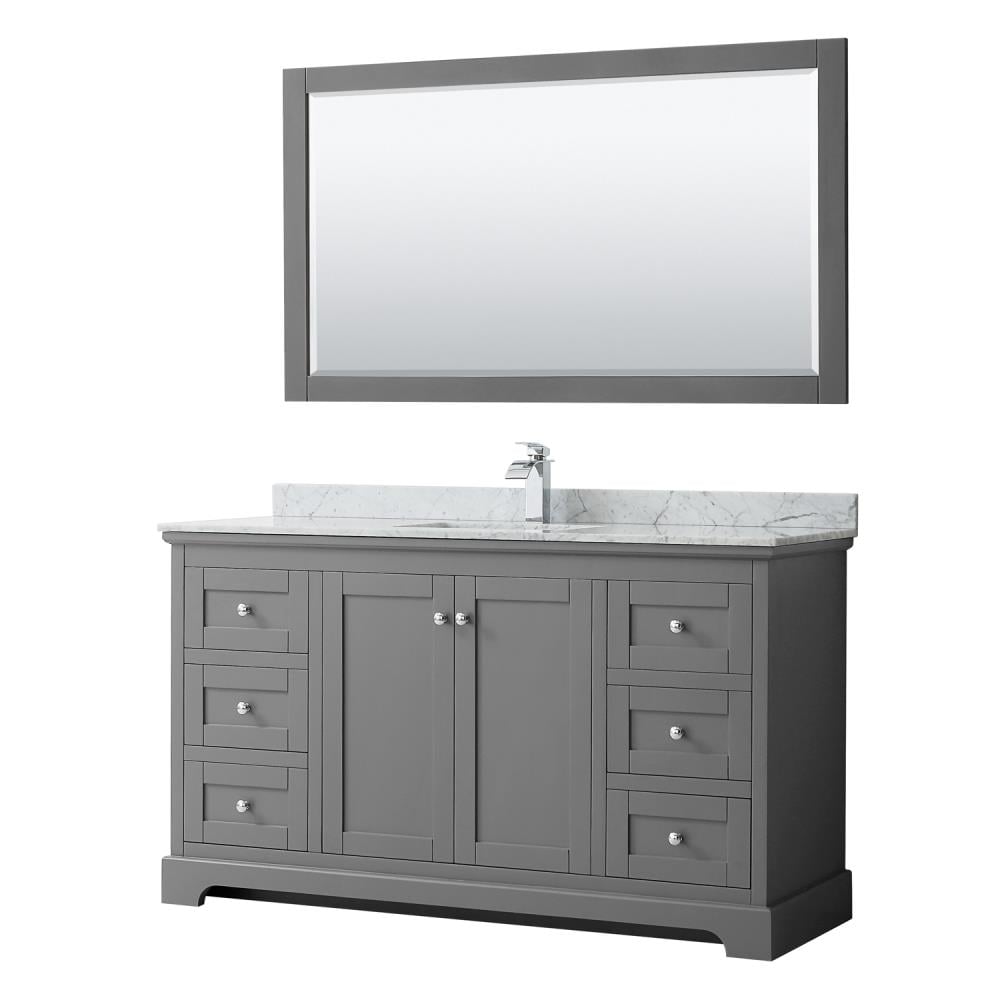 Wyndham Collection WCV232360SKGCMUNSM58 Avery 60-in Dark Gray with Polished Chrome Trim Undermount Single sink Bathroom Vanity with White Carrara Marble Natural marble Top (Mirror Included)