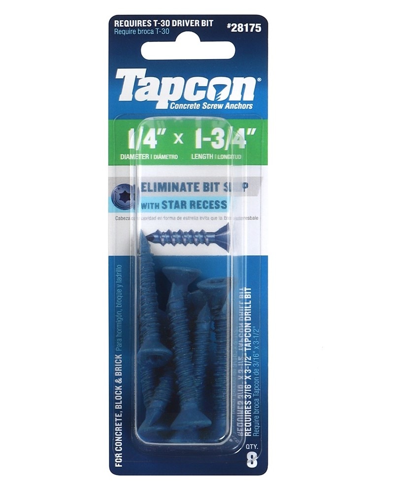 Tapcon 28175 1/4-in x 1-3/4-in Concrete Screws Anchors 8 -Pack