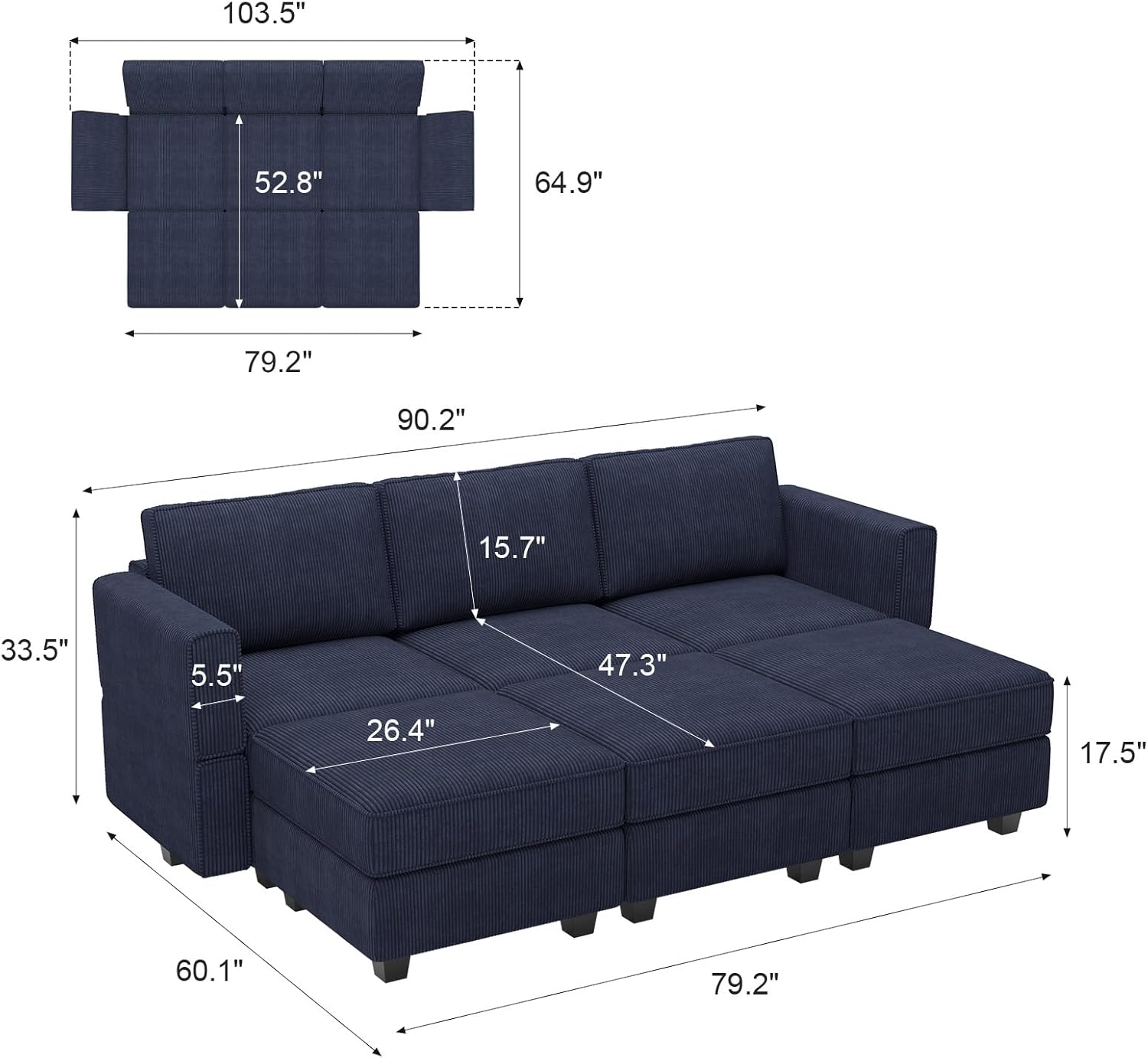 Belffin BF196-4-A3B3C-BLUE futons - View #2