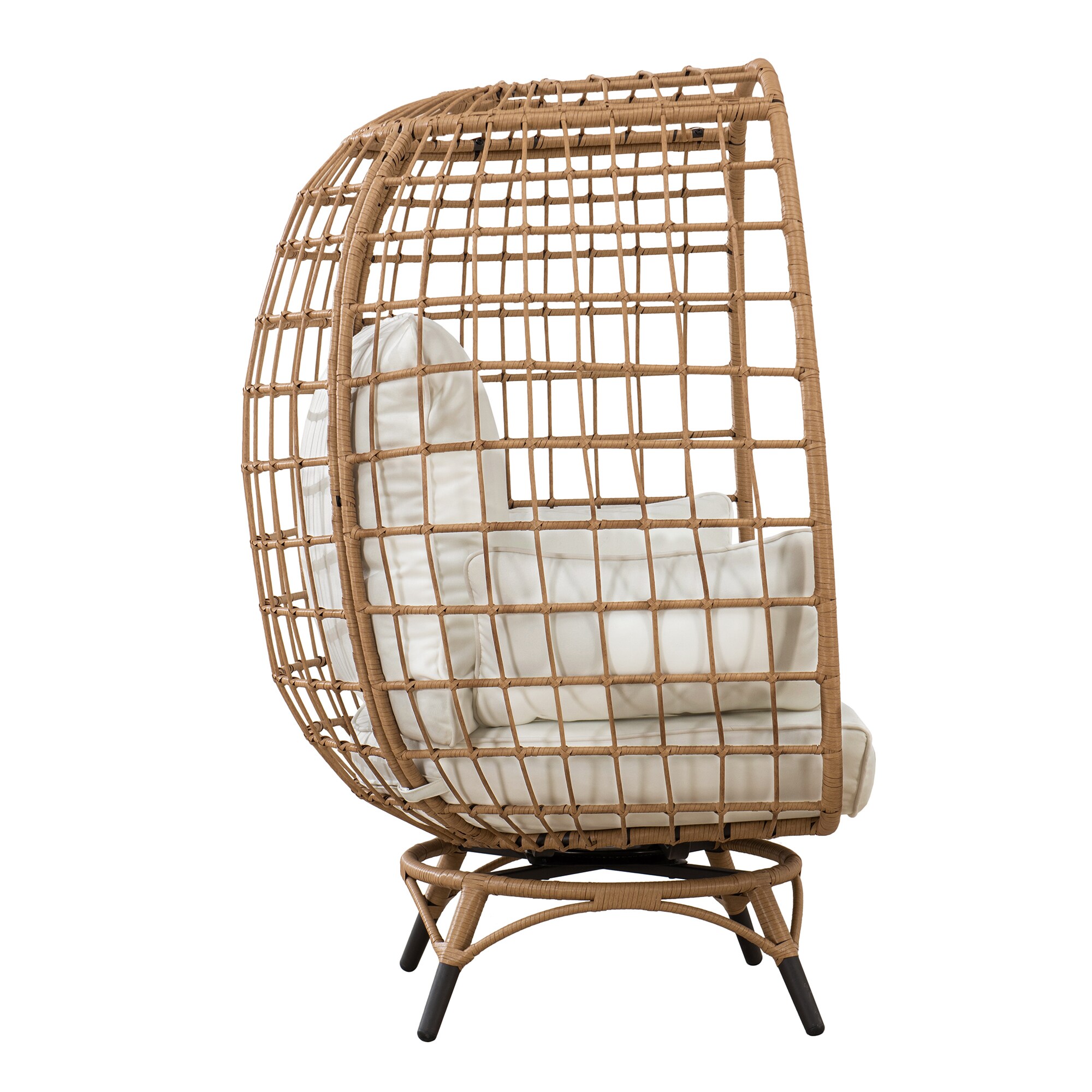 Sunjoy Rattan Light Brown Wicker Frame Swivel Egg Chair with Brown ...