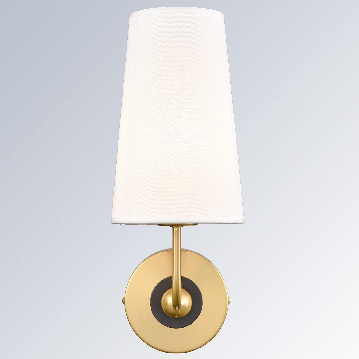 Brushed Brass and Black Fabric Shade Wall Sconce Set