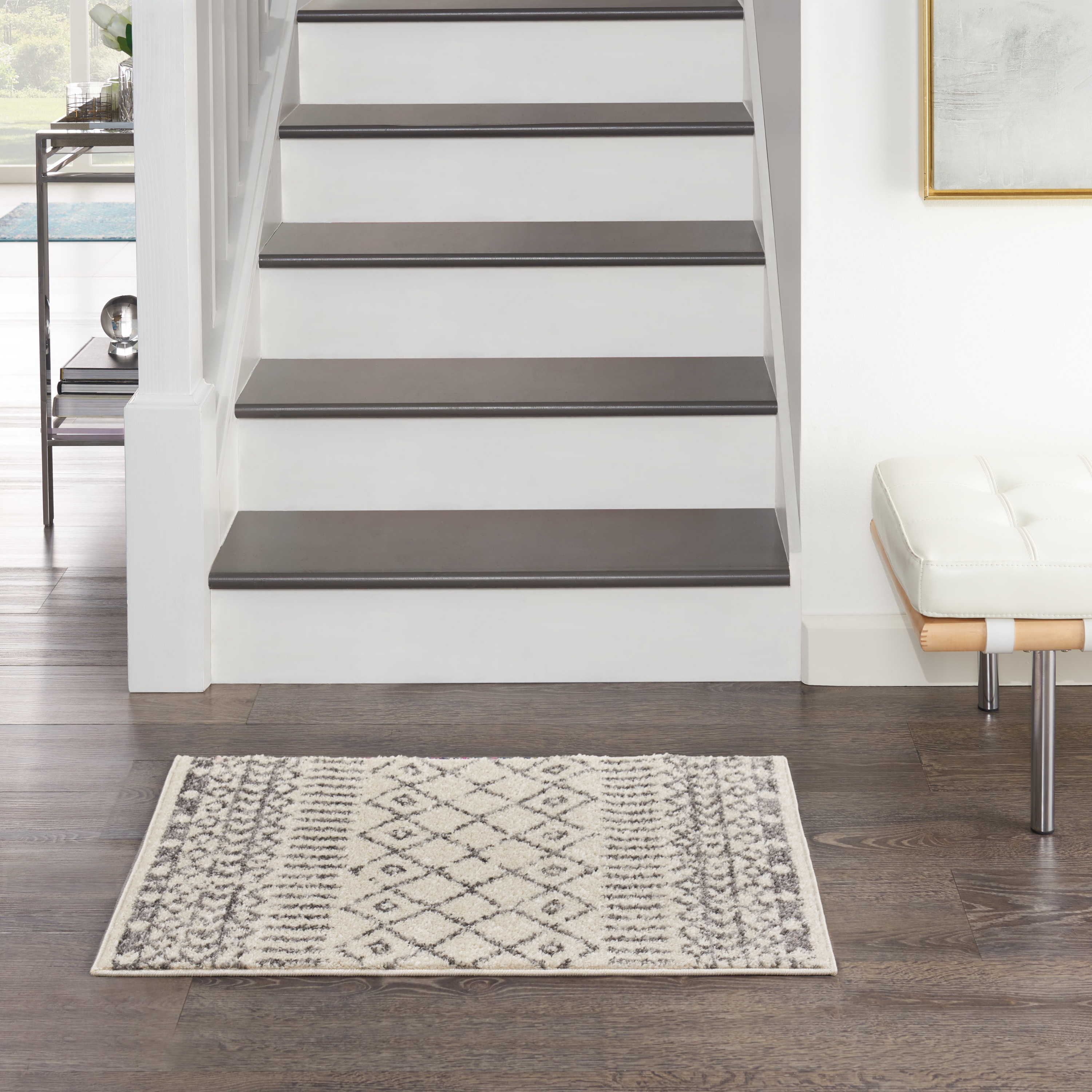 Nourison 099446829948 Passion 2 x 3 (ft) Loomed Polypropylene Ivory/Grey Rectangular Indoor Geometric Bohemian/Eclectic Area rug