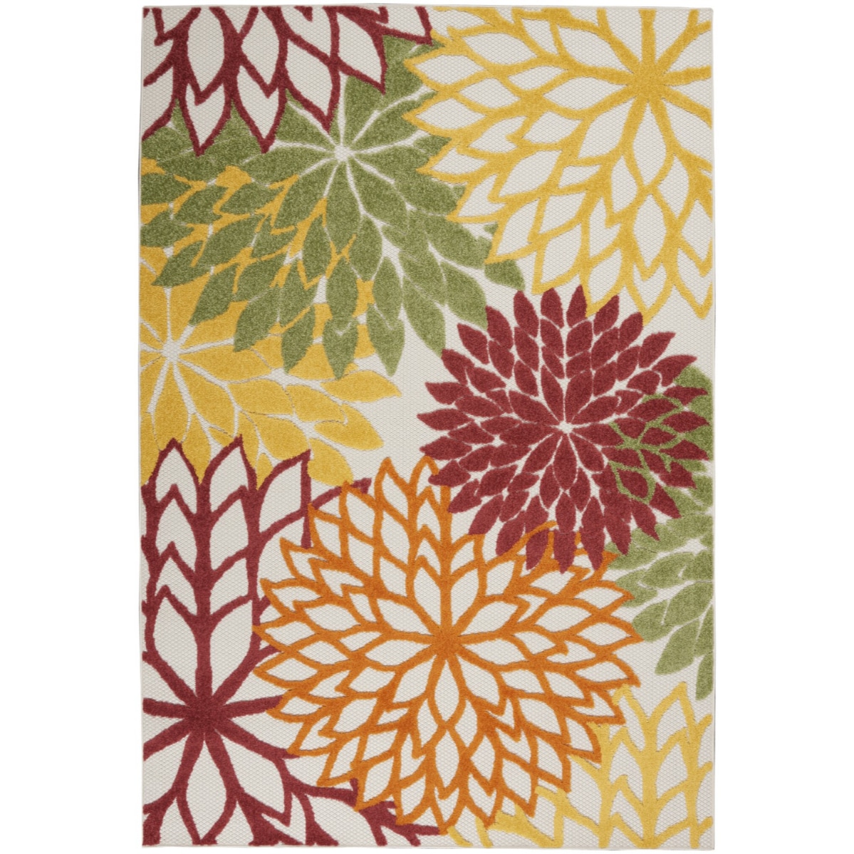 HomeRoots 4000384812 5 x 7 (ft) Polypropylene Red Multi Colored Rectangular Indoor/Outdoor Floral Area rug