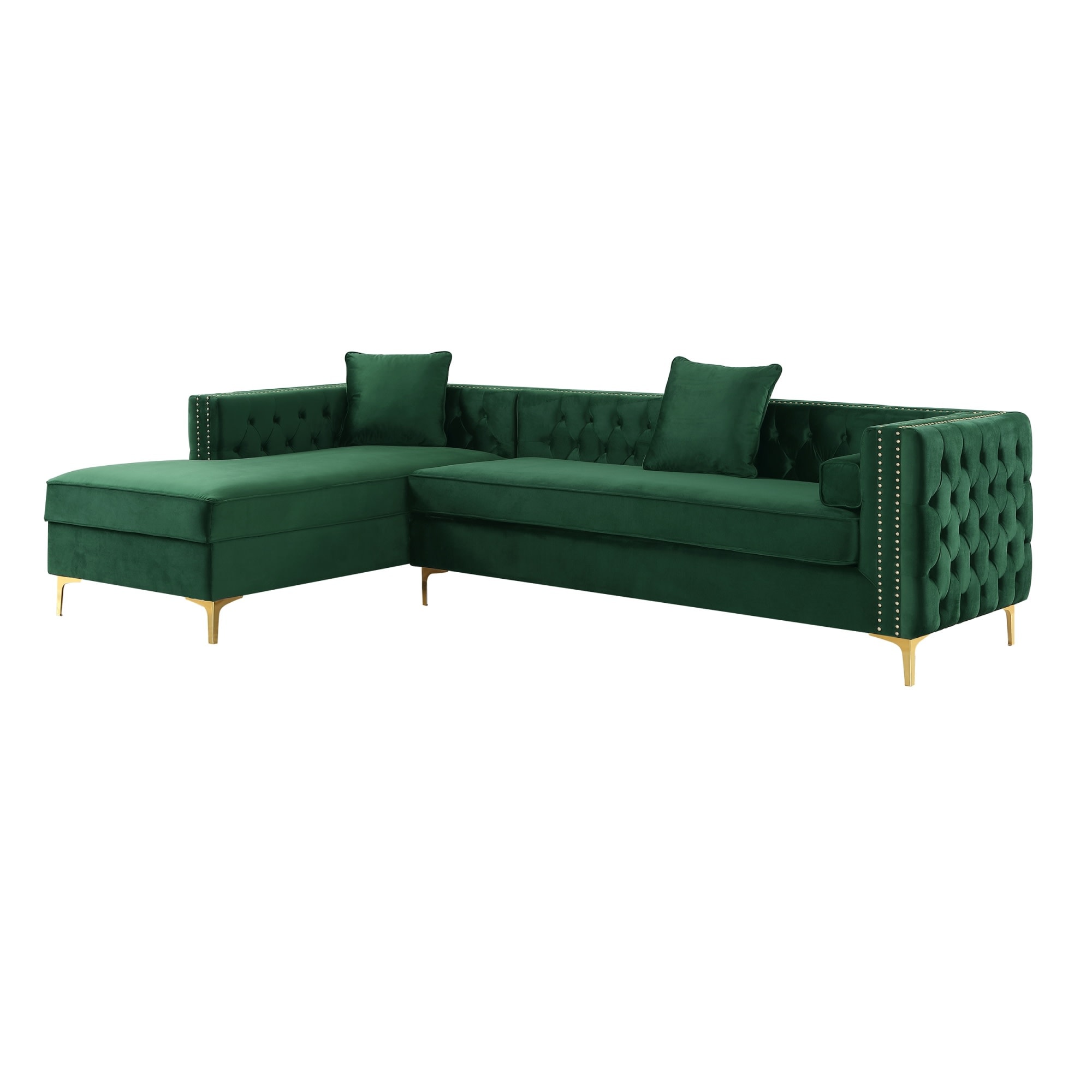 Inspired Home SL01-02HG-LS Olivia 115-in Glam Hunter Green Velvet 4 -seater Sectional