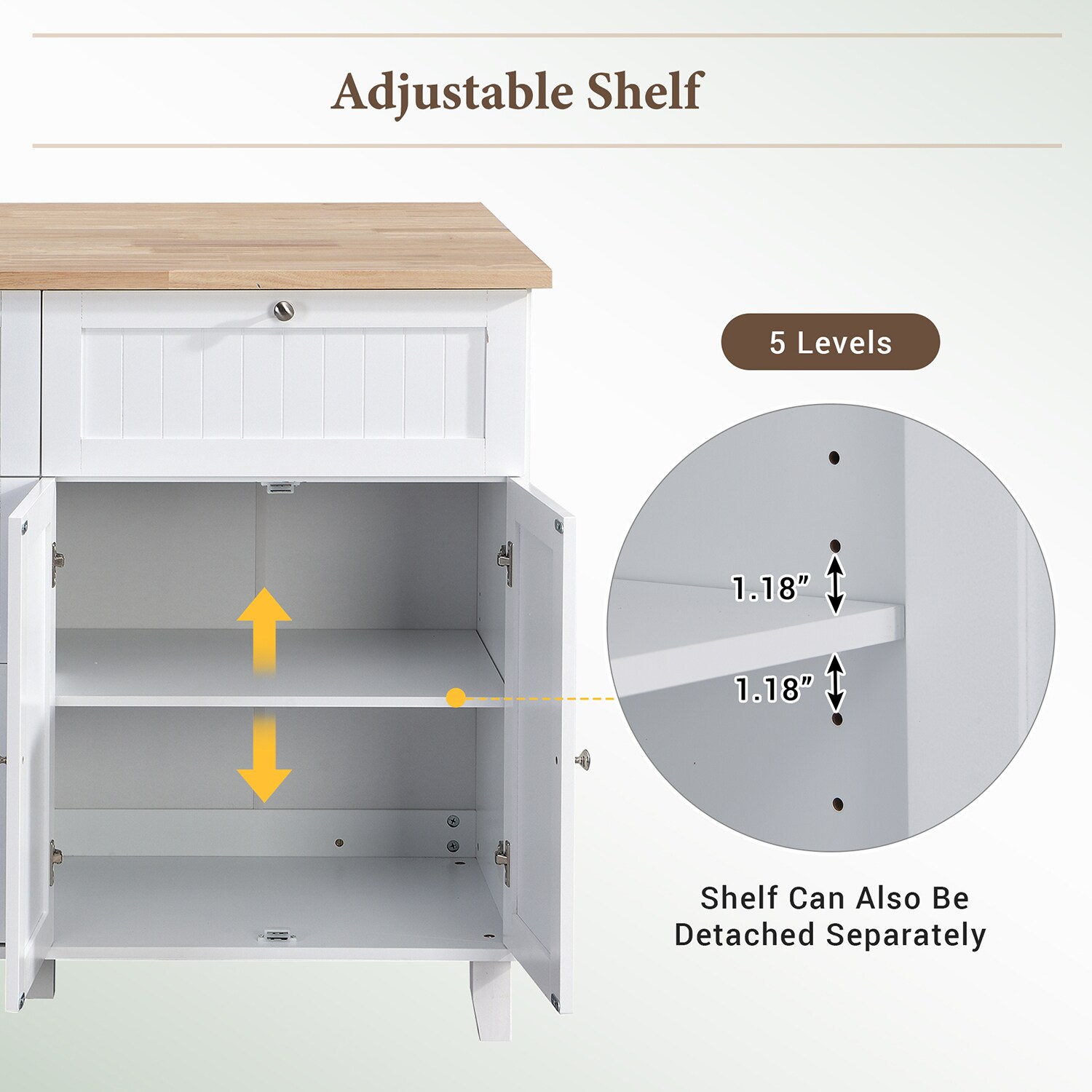 SINOFURN White Mdf Base with Wood Top Rolling Kitchen Cart (29.5-in x ...