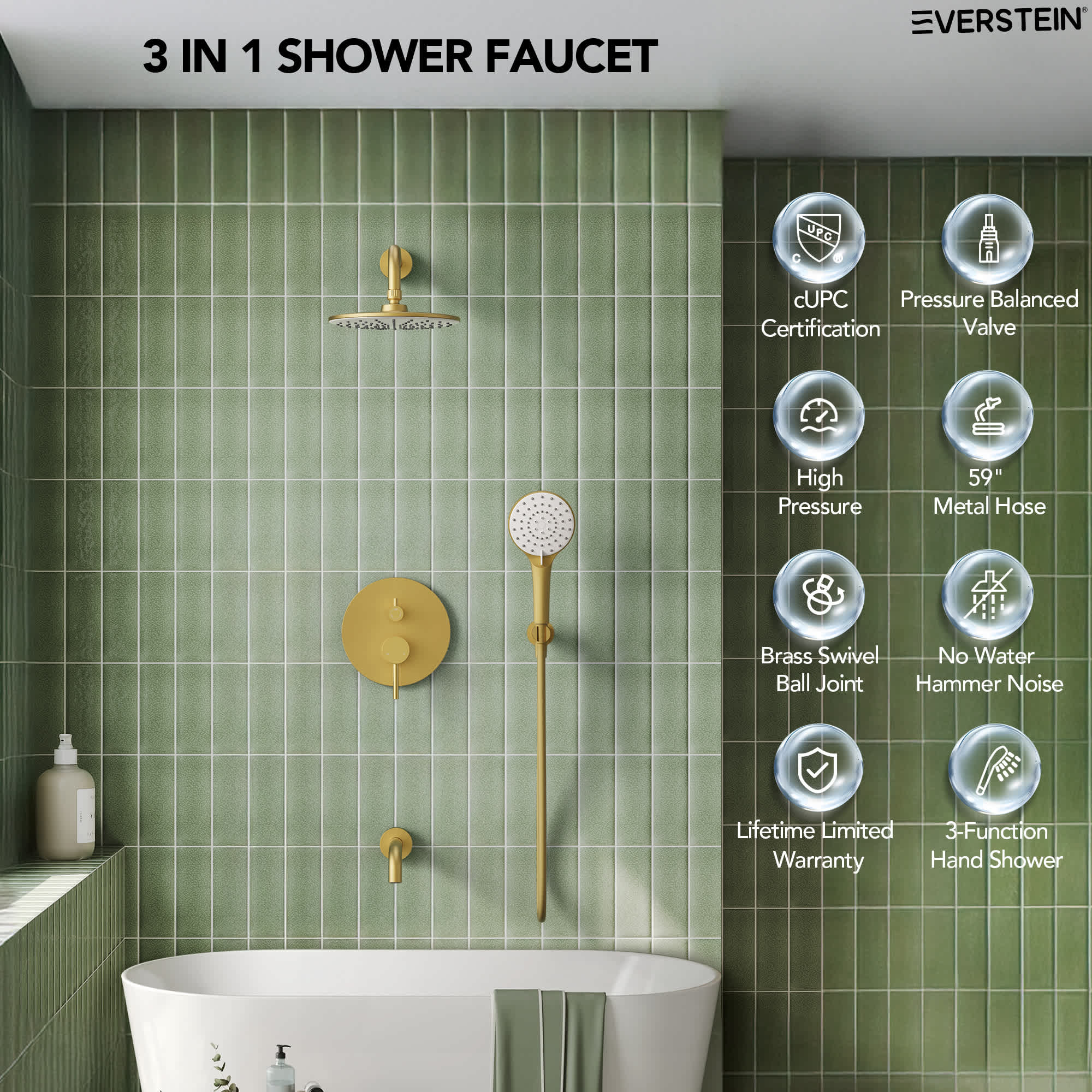 EVERSTEIN SFS-1076-GD9 Showerhead-Bar-Panels - View #4