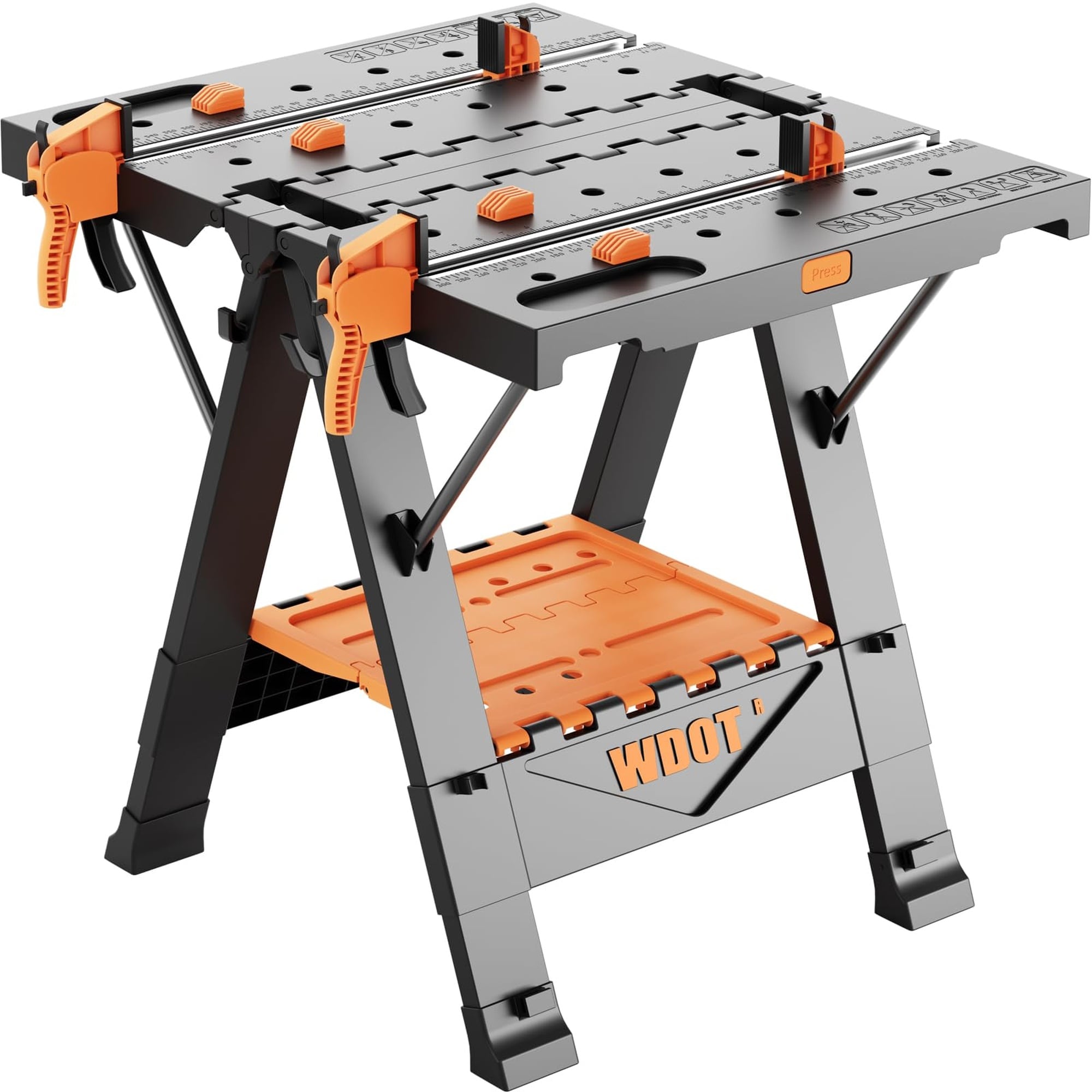 Wudkey 31in W 25in D 32in H 2 in 1 Folding Workbench Black and Orange Portable Work Table