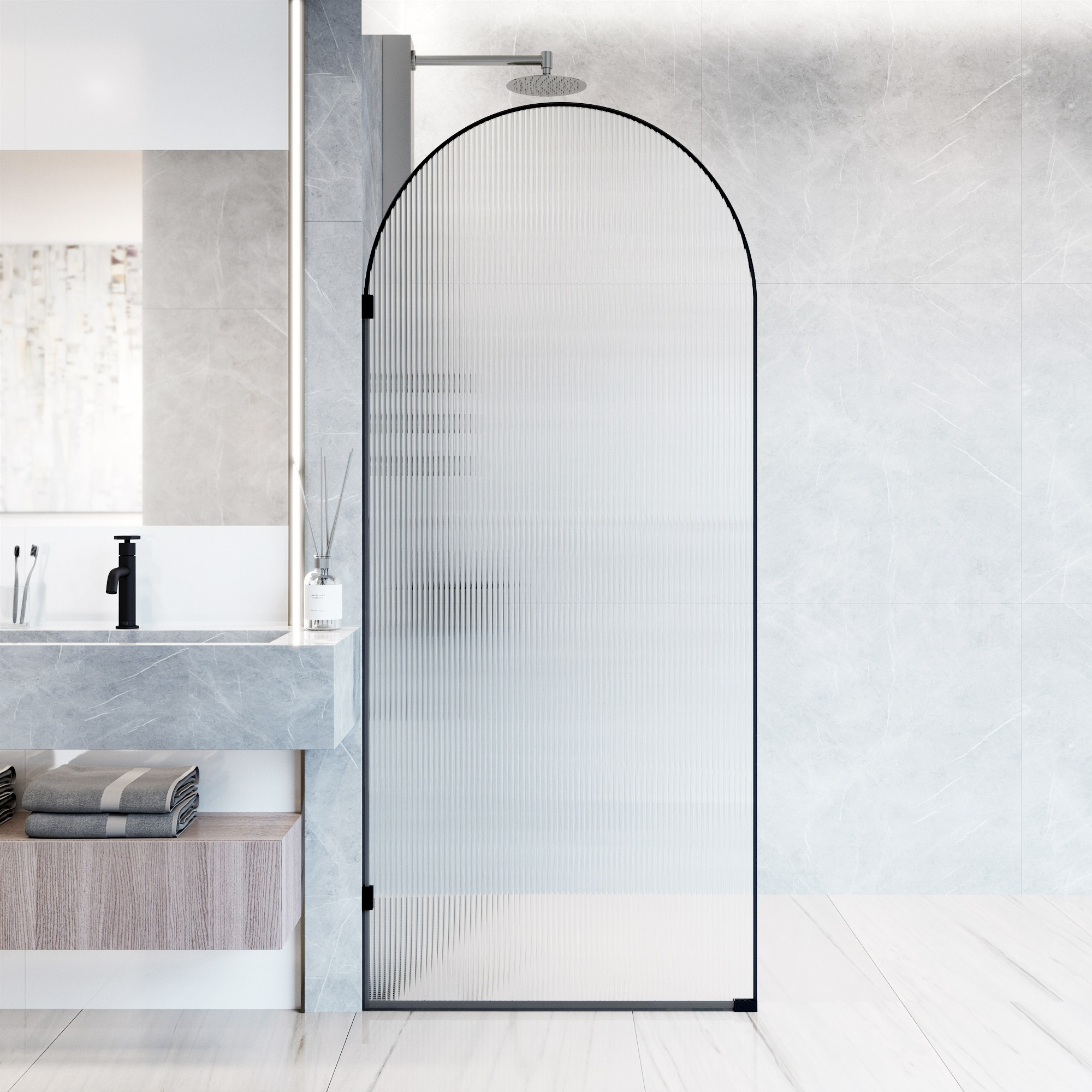 VIGO VG6094MBFL3478 Arden Matte Black 34-in W x 78-Inches H Framed Fixed Shower door 3/8-in Thick Patterned Glass