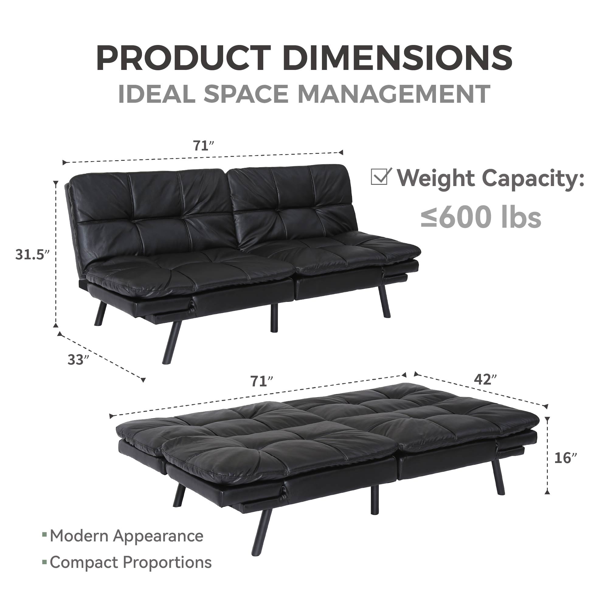 LIVIZA Black Contemporary/Modern Sofa Bed In The Futons & Sofa Beds ...